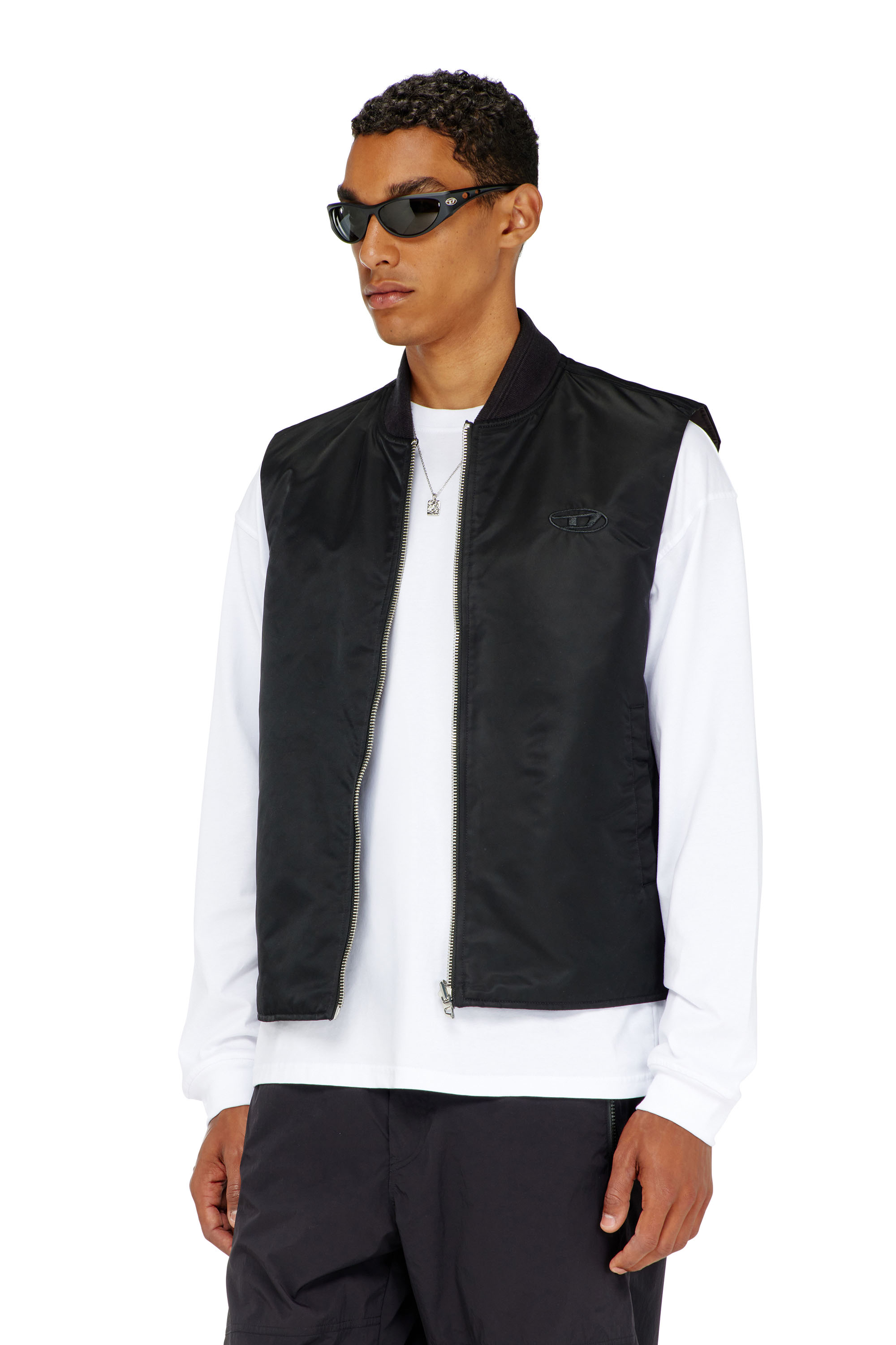 Diesel - W-TYPE-D1-SL, Man's Padded satin vest with Oval D embroidery in Black - 3