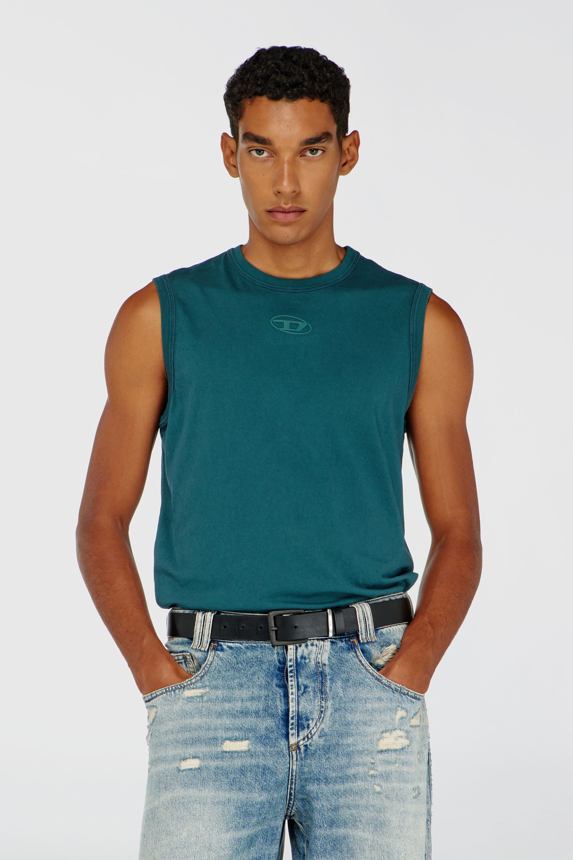 Diesel - T-BISCO-IOD, Man's Cotton tank top with metallic Oval D in Water Green - 3