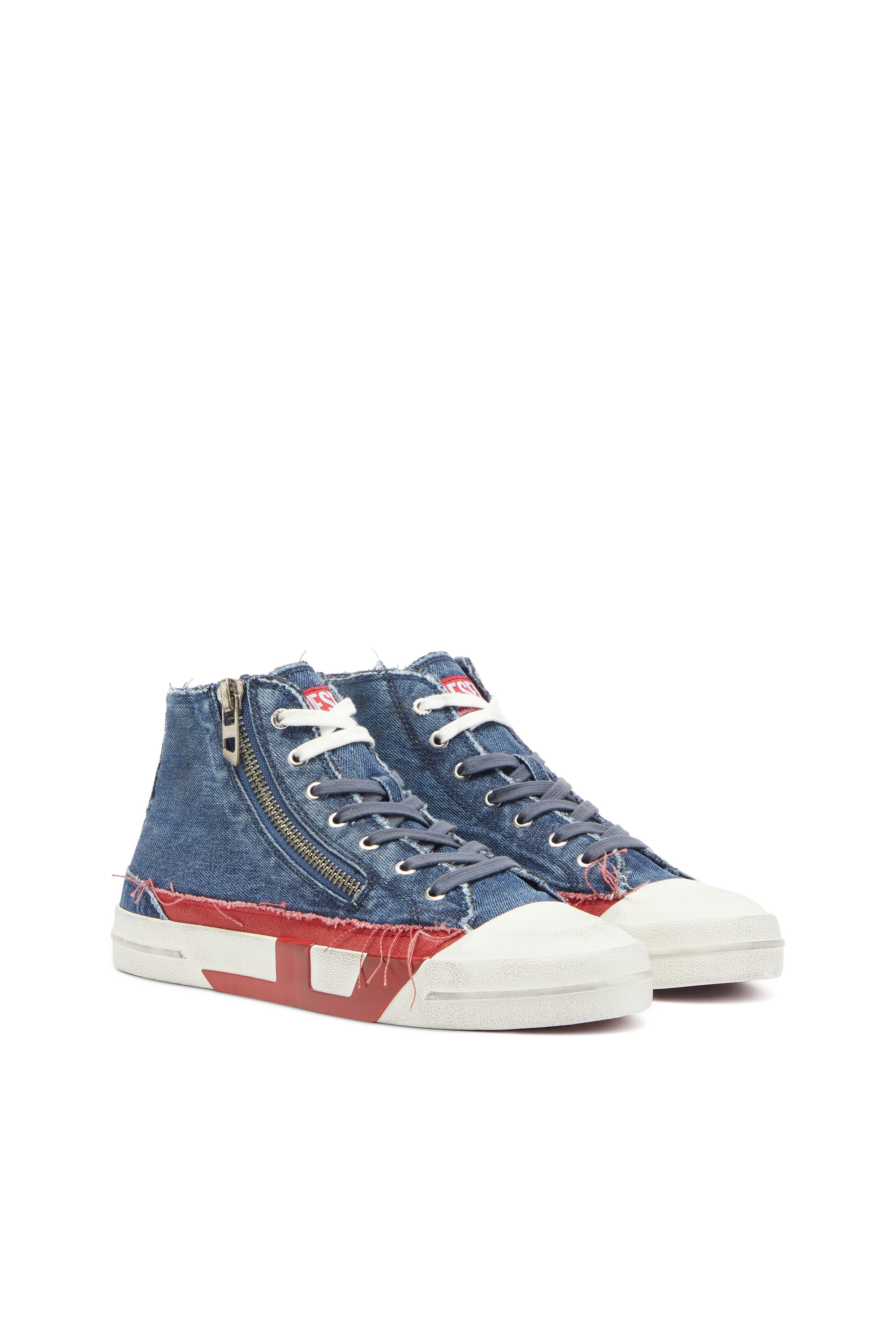 Diesel - S-D-VERSE ZIP MID II, Man's S-D-Verse -  Denim sneakers with D logo in Medium blue - 2