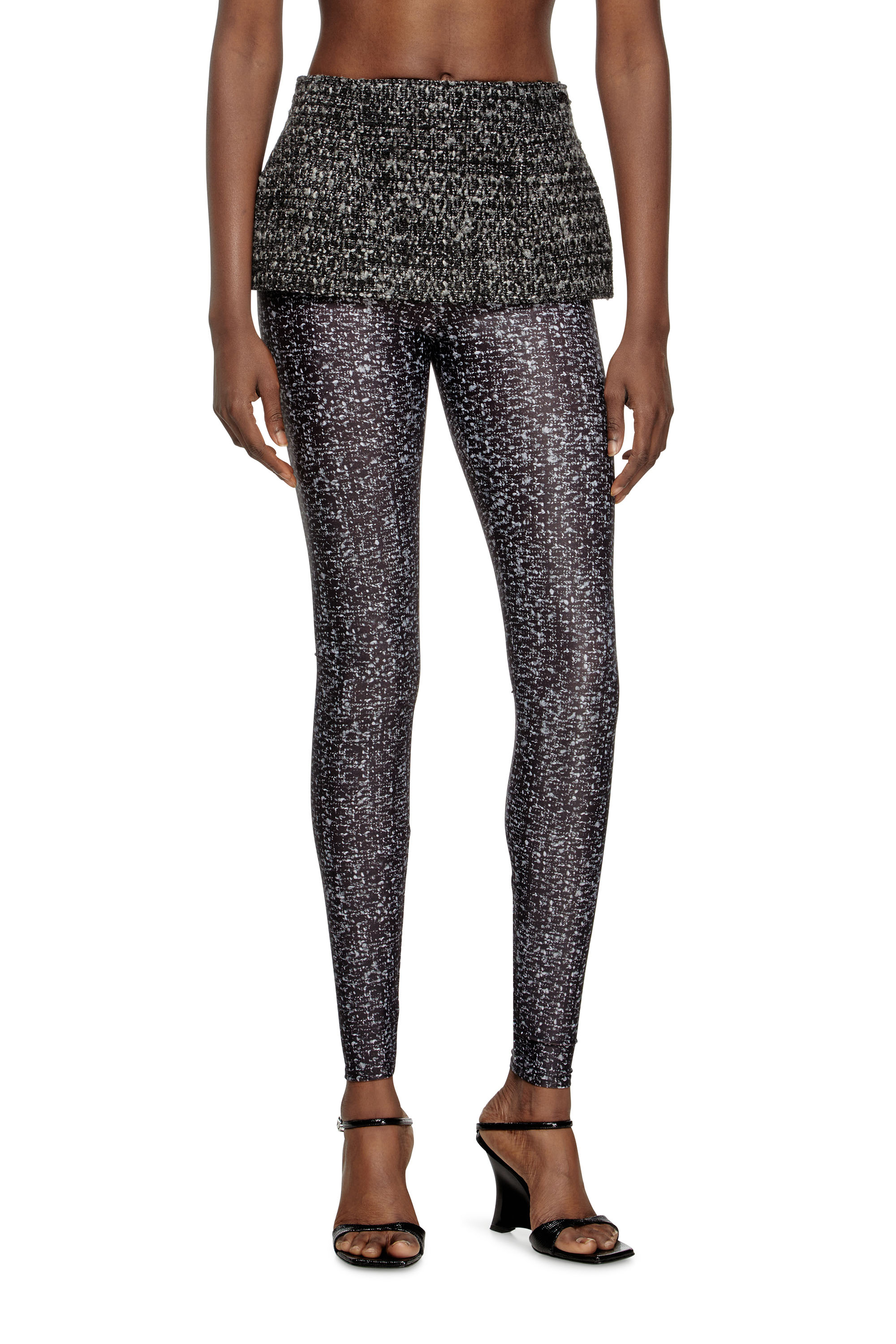 Diesel - P-HOUR, Woman's Bouclé skirt with leggings in Black - 1