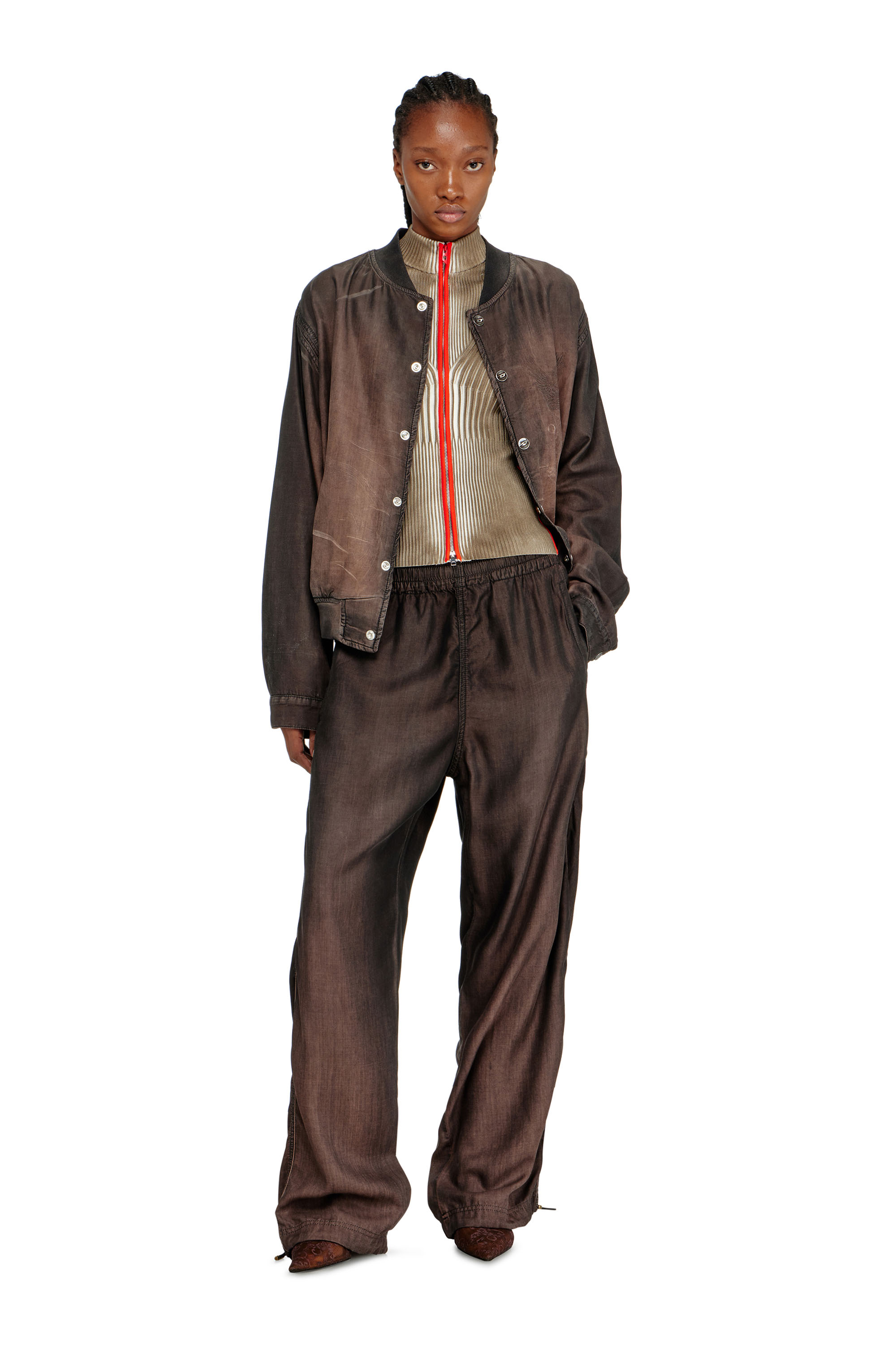 Diesel - M-SARMA, Woman's Ribbed zip cardigan with contrast bands in null - 2