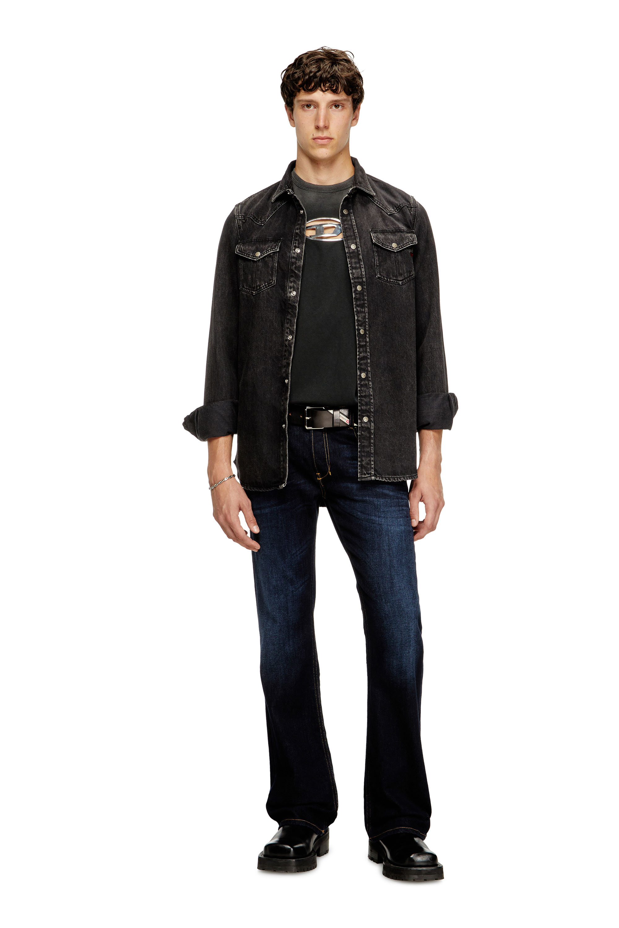 Diesel - T-ADJUST-Q8, Man's Faded T-shirt with cut-out Oval D logo in Black - 1