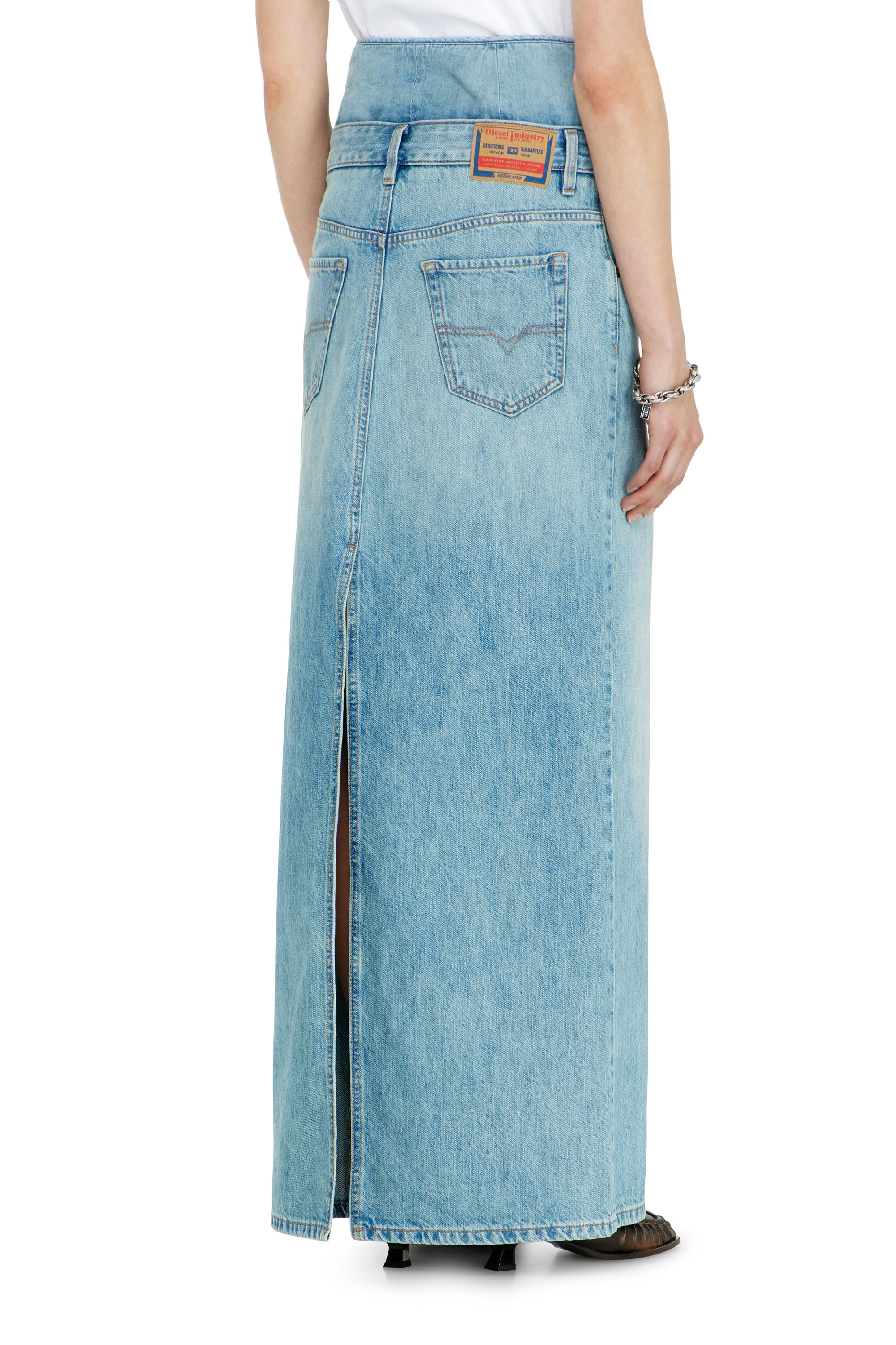 Diesel - DE-SPIVEY, Woman's Jean-illusion denim maxi skirt with slits in null - 3