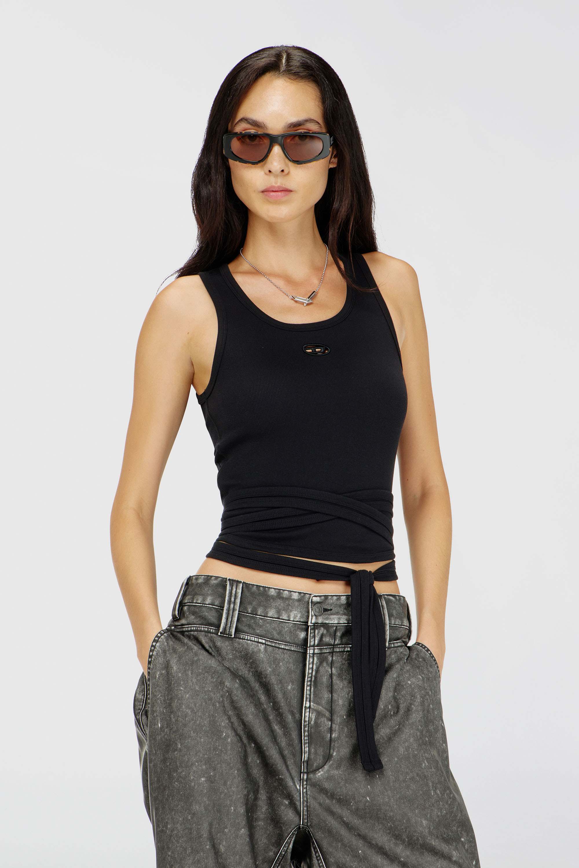 Diesel - T-ANKY-TAIL-S1, Woman's Crop top with wrap-around laces in Black - 1