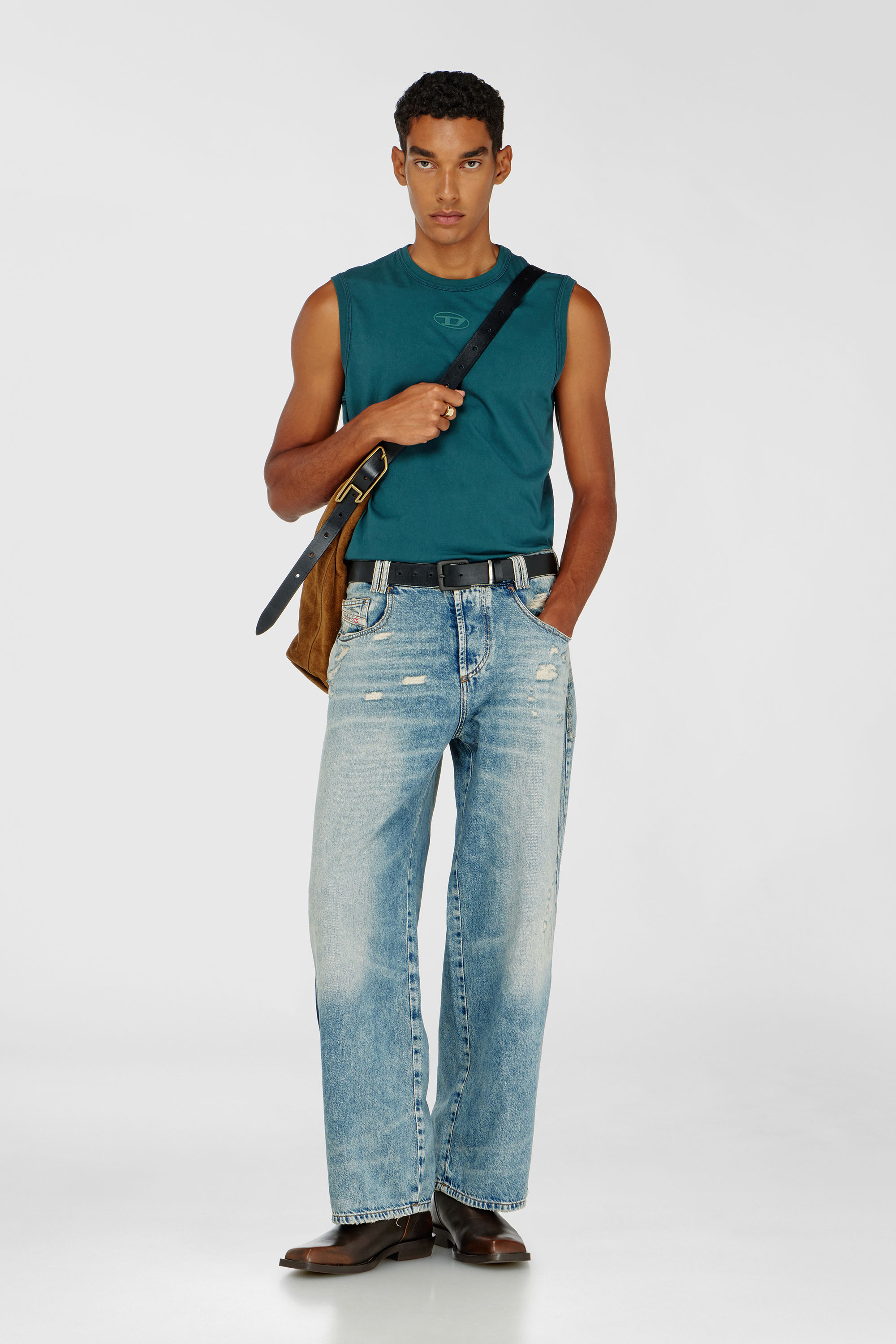 Diesel - T-BISCO-IOD, Man's Cotton tank top with metallic Oval D in Water Green - 2