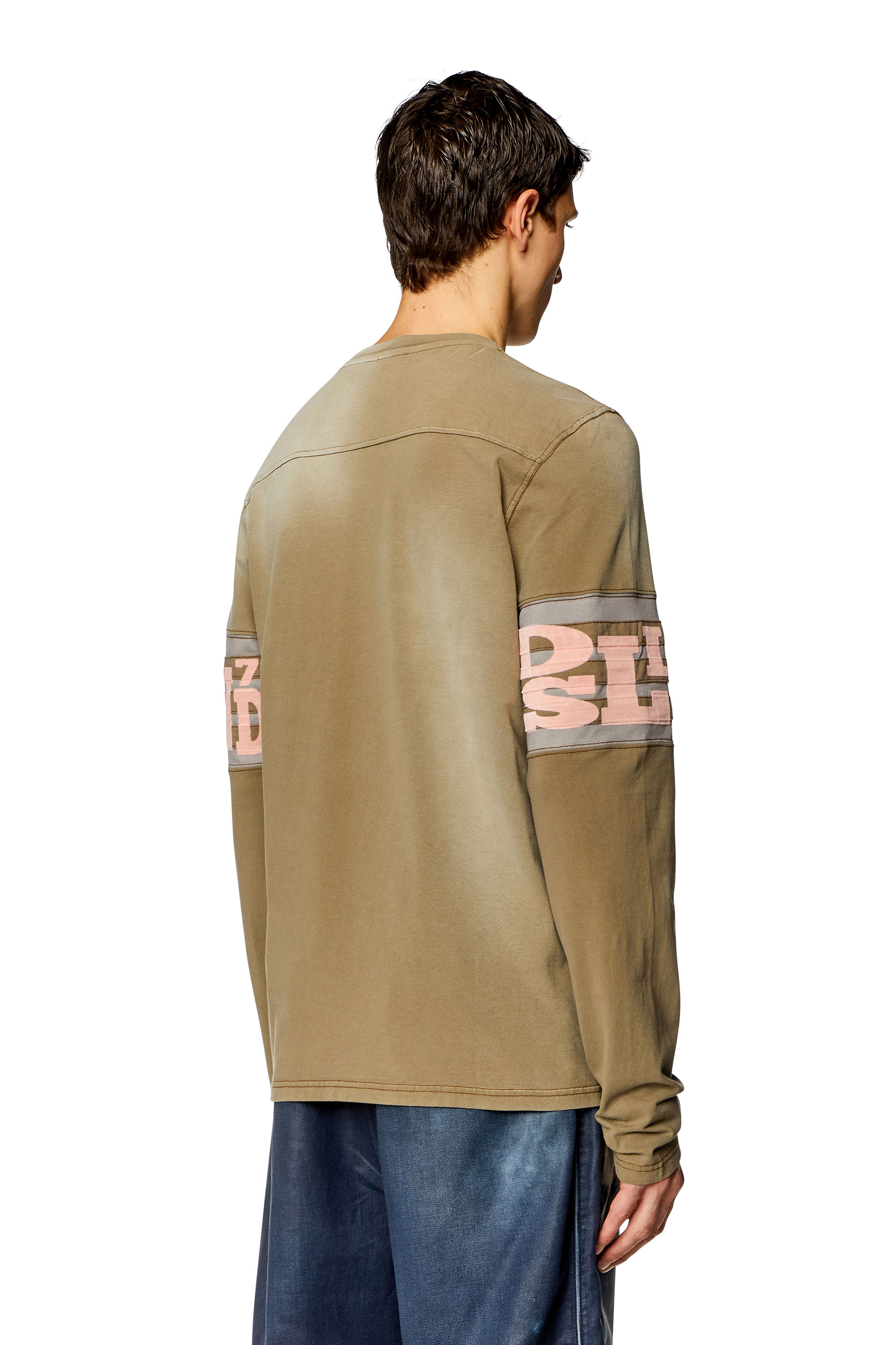 Diesel - T-JU-LS, Man's Long-sleeve T-shirt with flocked logo in Light Brown - 4
