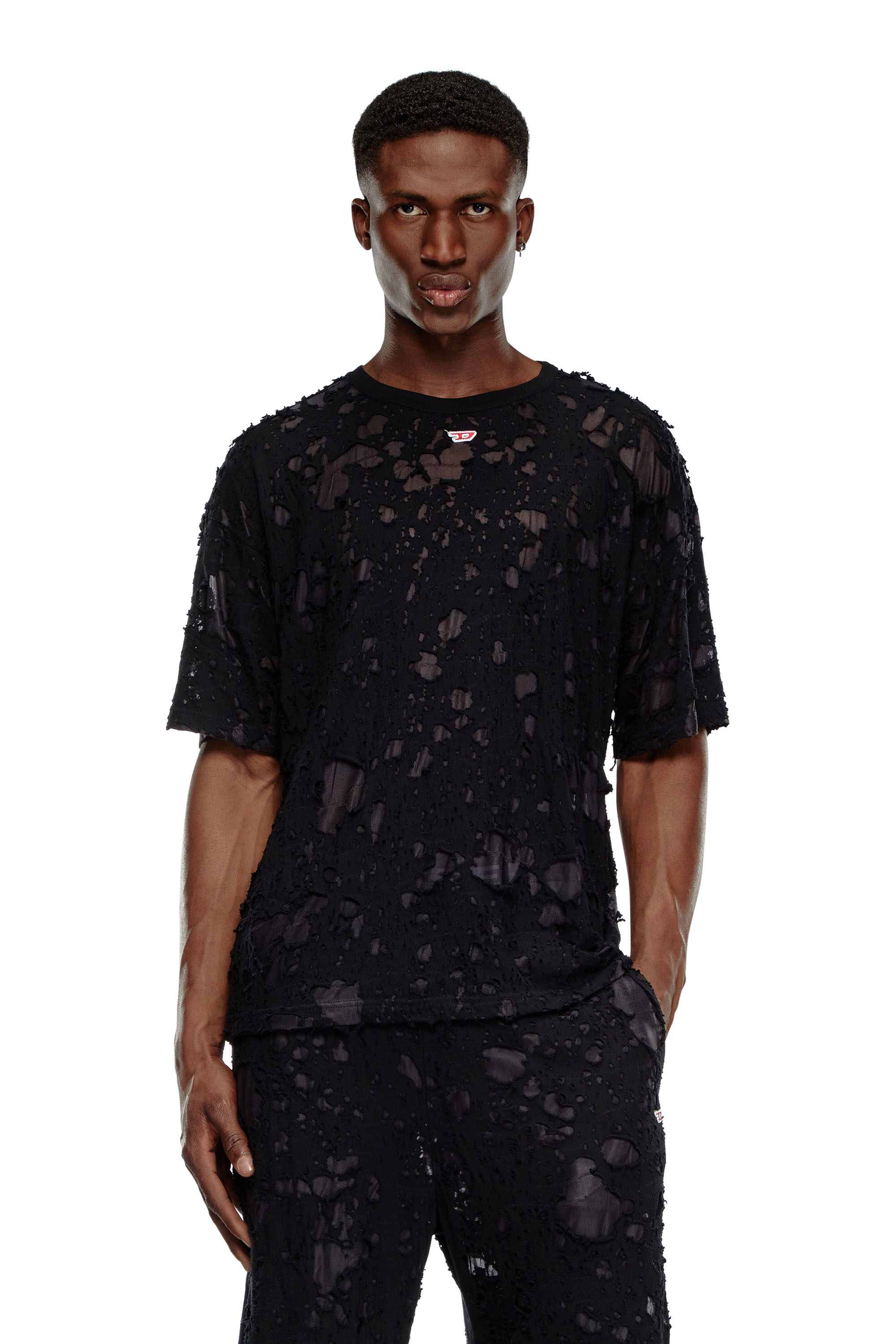 Diesel - T-BOXT-Q3, Man's Layered T-shirt with burn-out finish in Black - 3