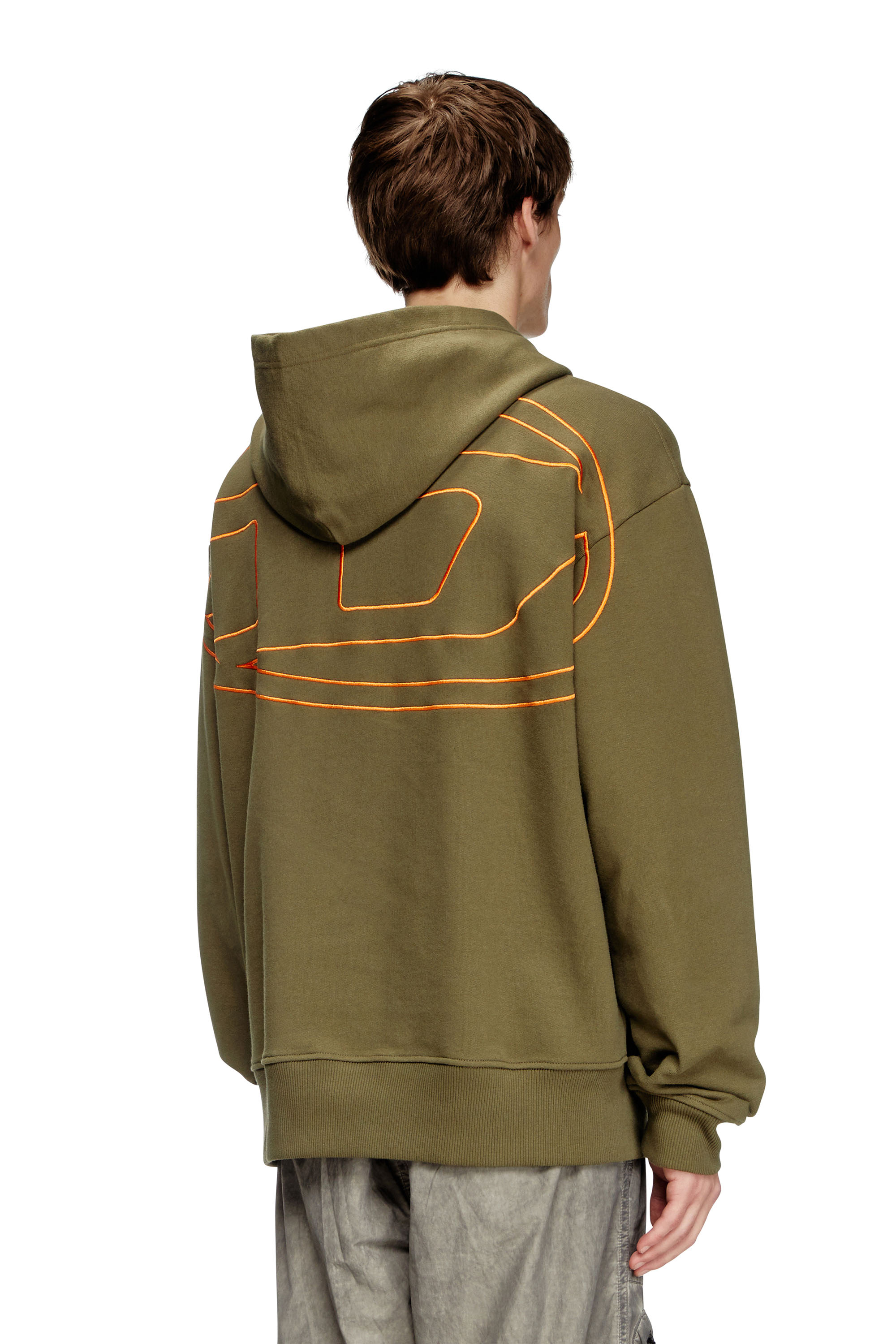 Diesel - S-MACS-HOOD-MEGOVAL-D, Man's Hoodie with logo embroidery in Military Green - 4