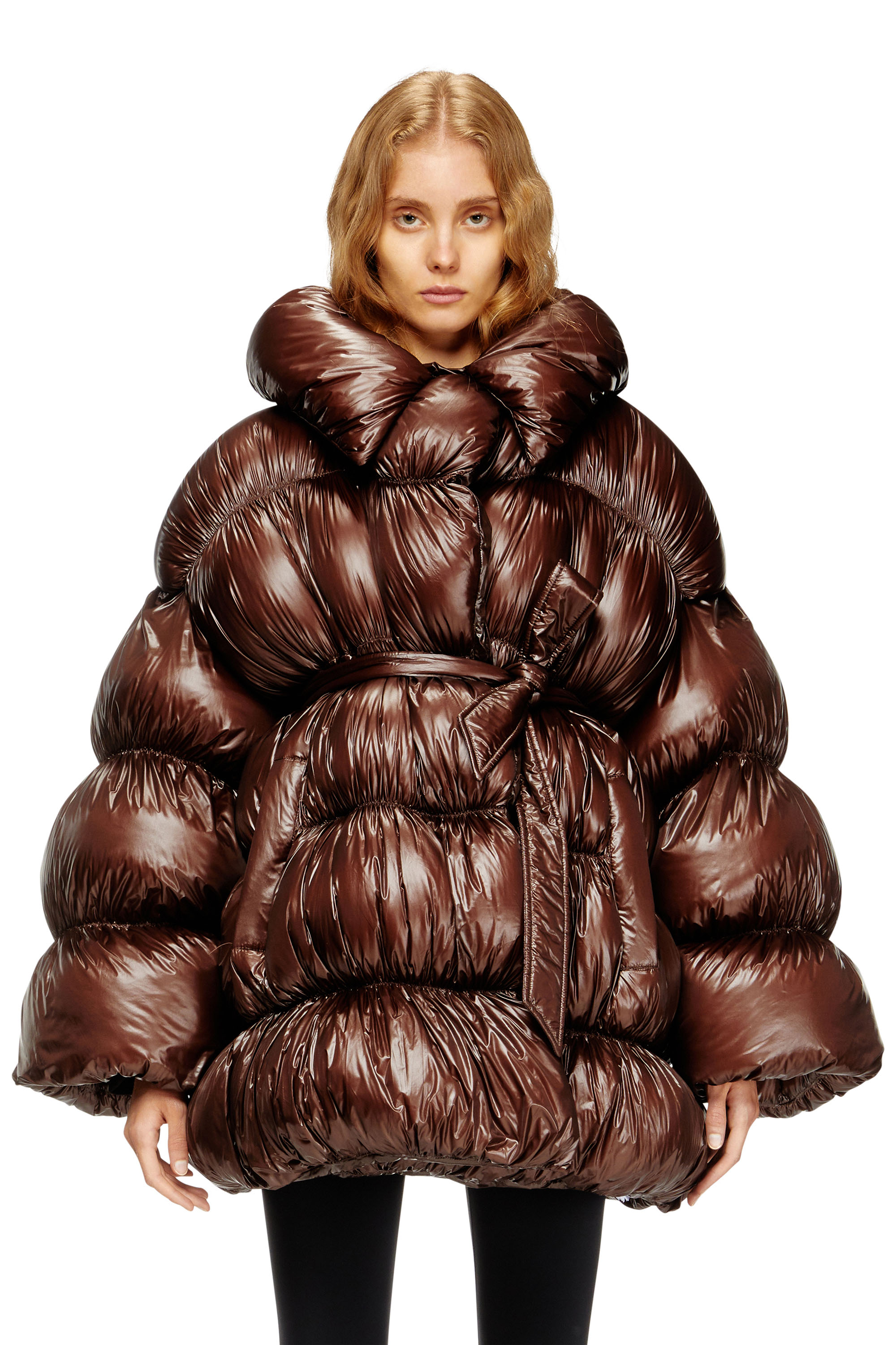 Diesel - W-INONA, Woman's Short quilted down coat with belt in Brown - 1