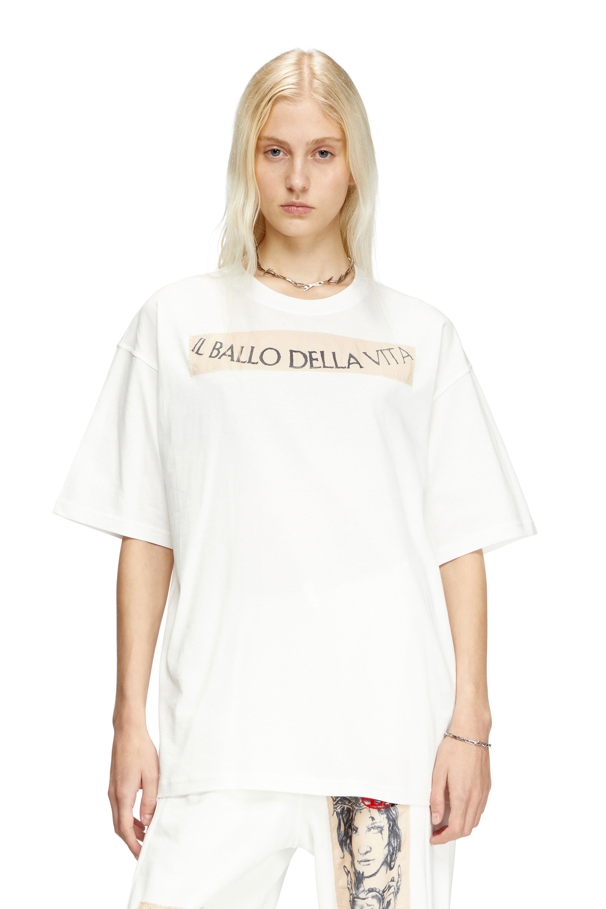 Diesel - T-BOXT-BALLO-DD, Unisex's T-shirt with tattoo patch in White - 1