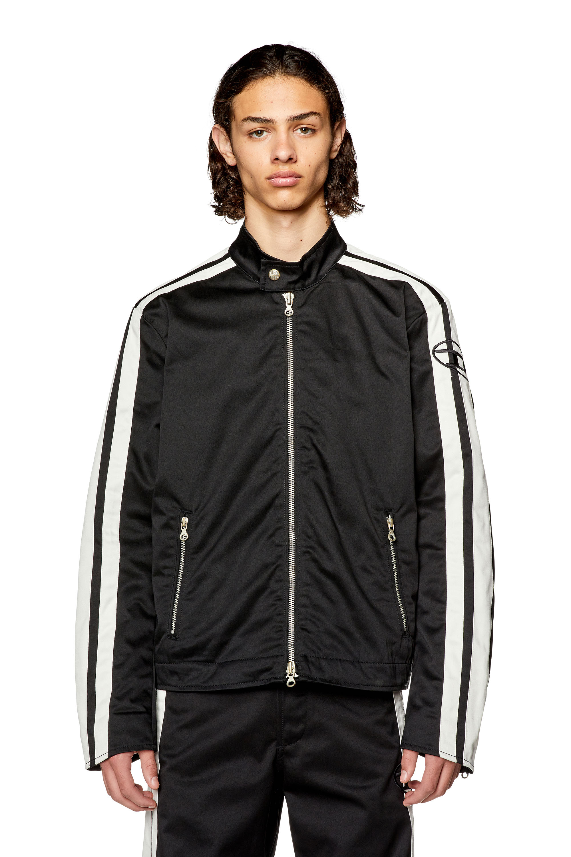 Diesel - J-BECK, Man's Biker jacket in padded cotton with bands in Black/White - 5