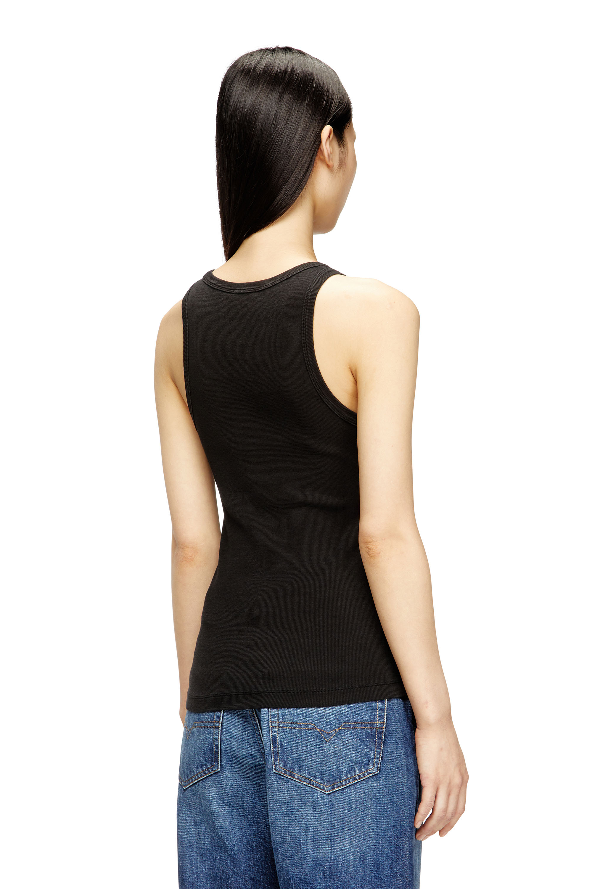 Diesel - T-ANKI-OD, Woman's Slim ribbed tank top with metallic Oval D in Black - 2