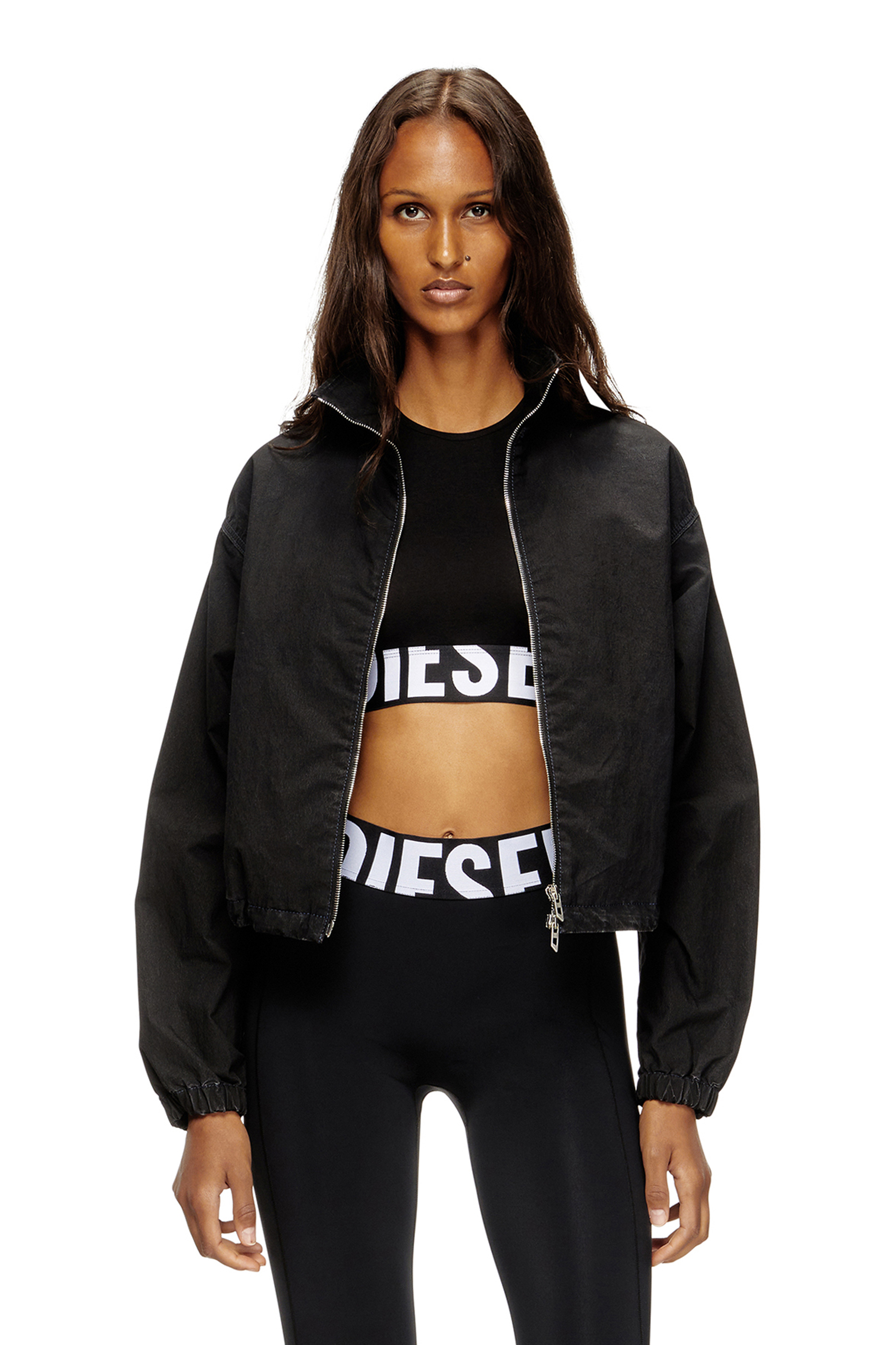 Diesel - ADA-D-POP, Woman's Cropped tank top with cut-off logo in Black - 5