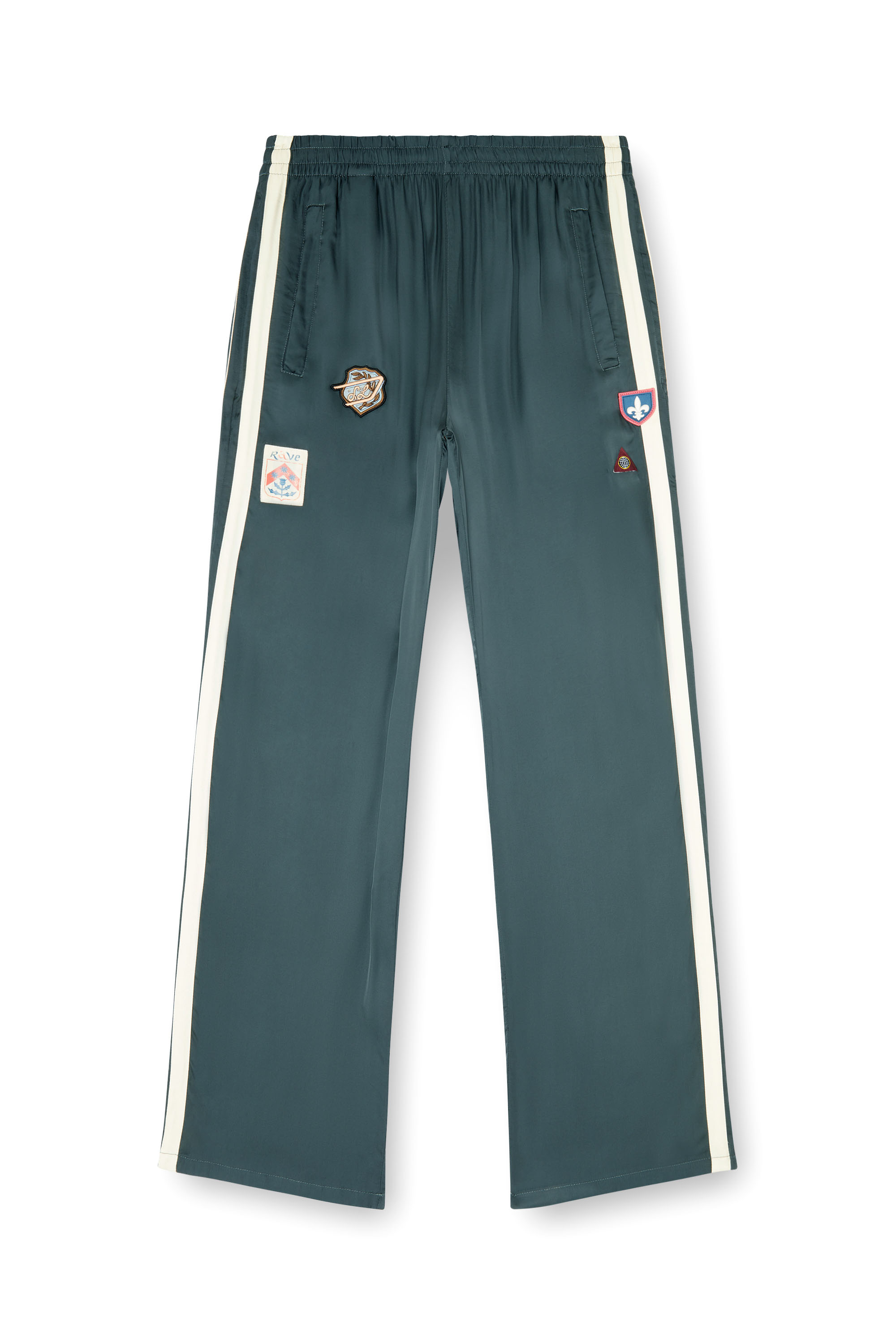 Diesel - P-ANNU, Man's Satin track pants with patches in Dark Green - 4