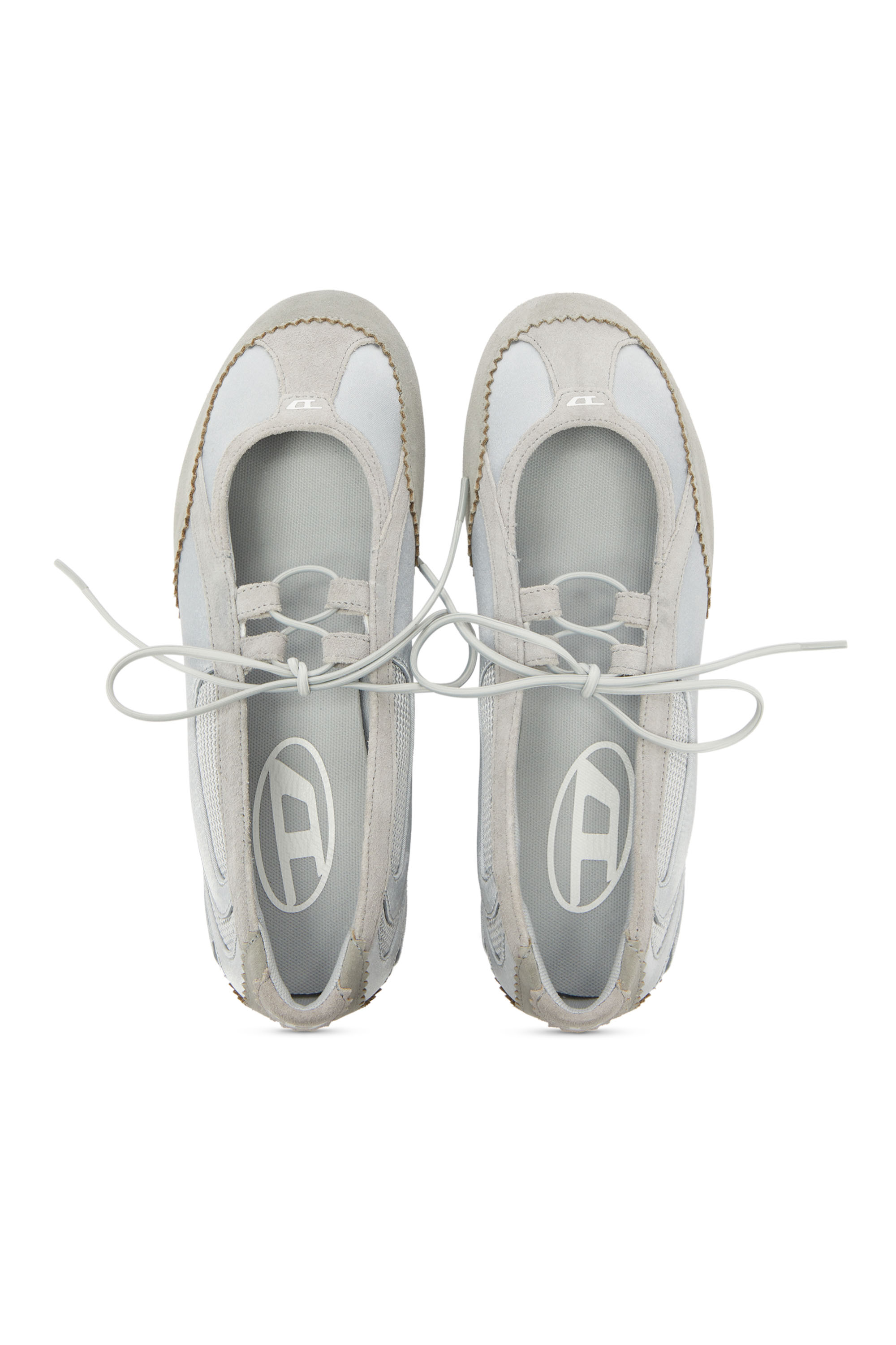 Diesel - D-MILE BALLERINA LACE UP II W, Woman's D-Mile - Ballerina flats in leather and mesh in Light Grey - 4