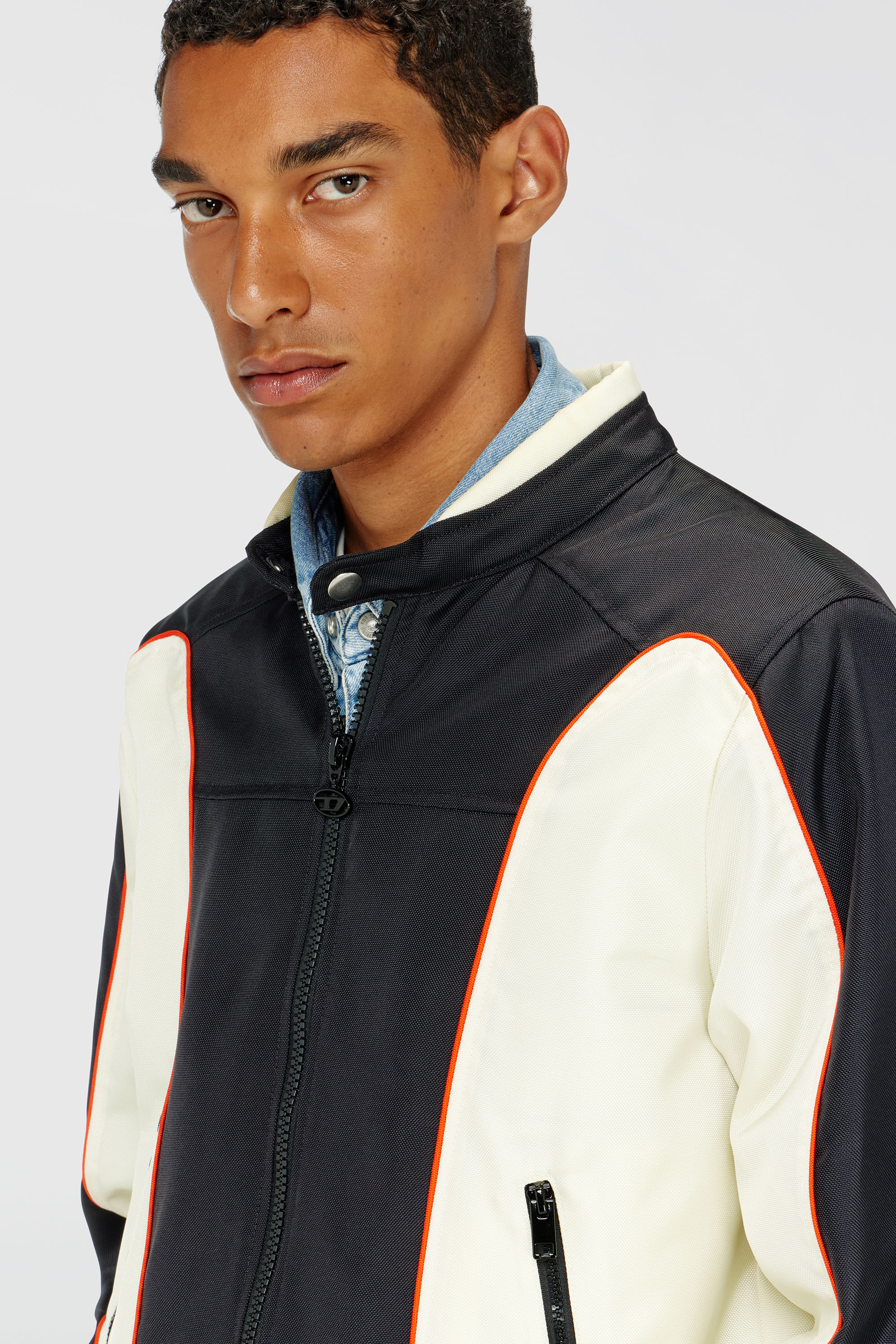Men's Colour-block biker jacket with piping | Multicolor | Diesel TR