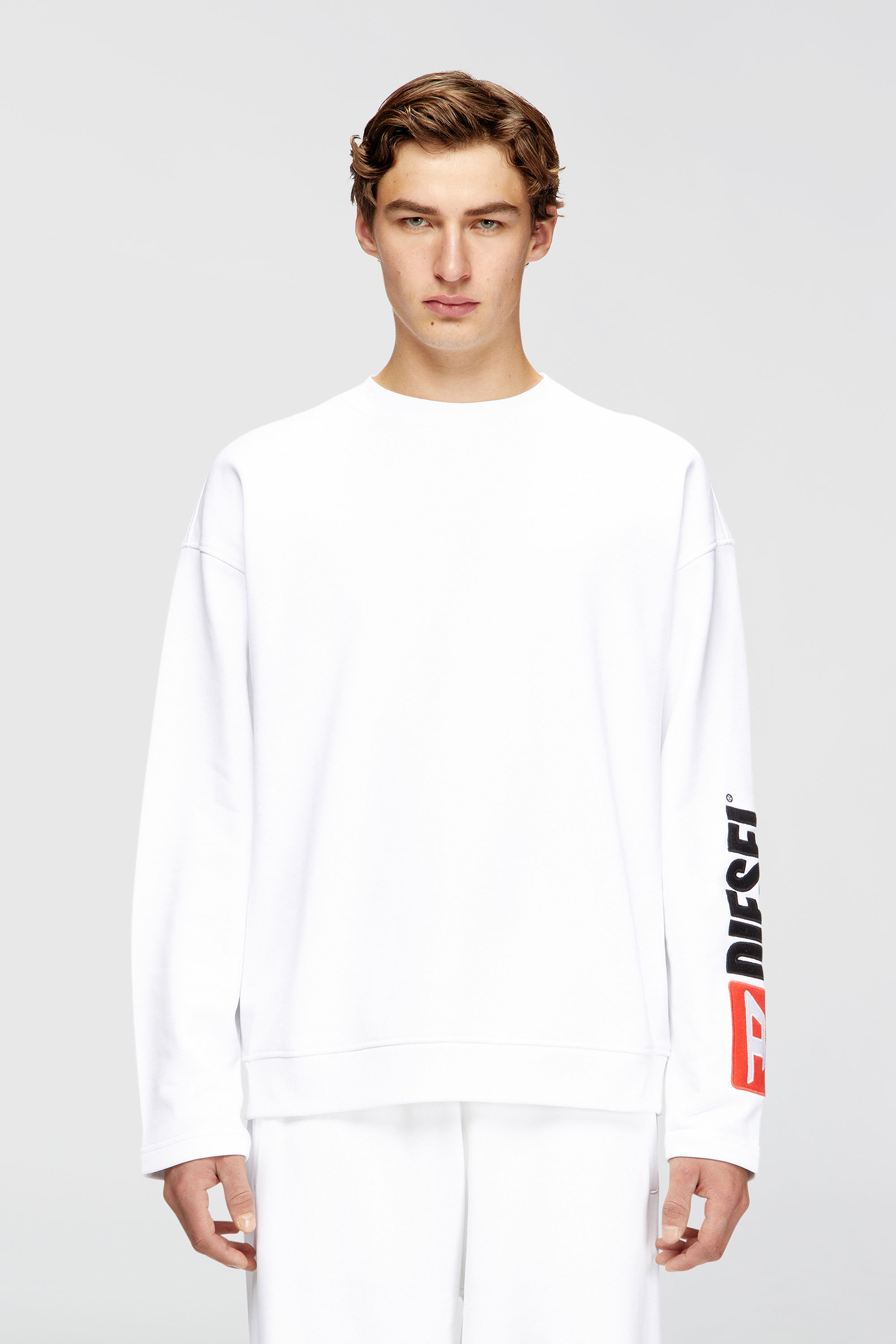 Diesel - S-BOXT-NC-DIV, Man's Crewneck sweatshirt with logo patch embroidery in White - 1