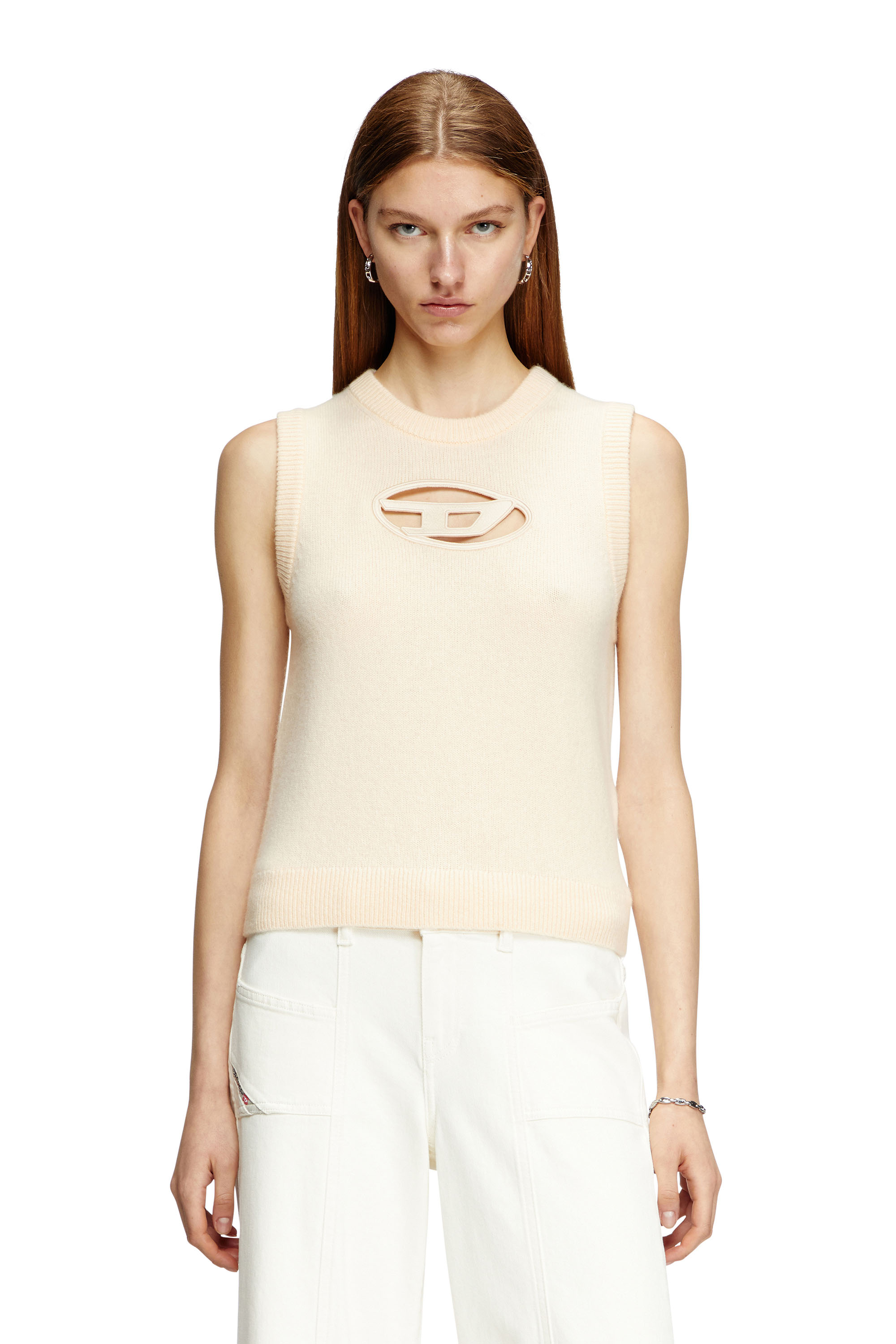 Diesel - M-ARGARIN-SL, Woman's Knit tank top in cashmere blend in Beige - 3