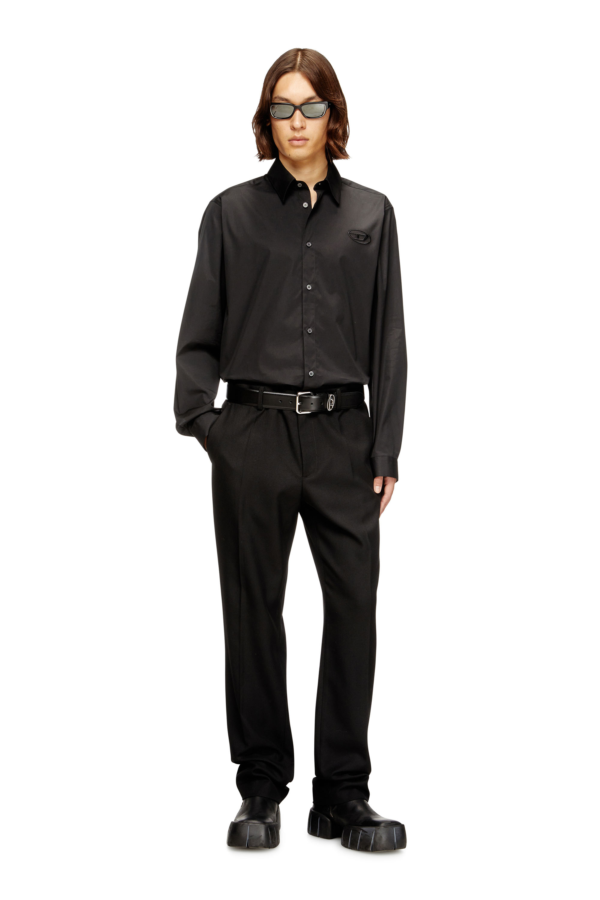 Diesel - S-SIMPLY-GSBH, Man's Stretch poplin shirt with embroidery in Black - 3