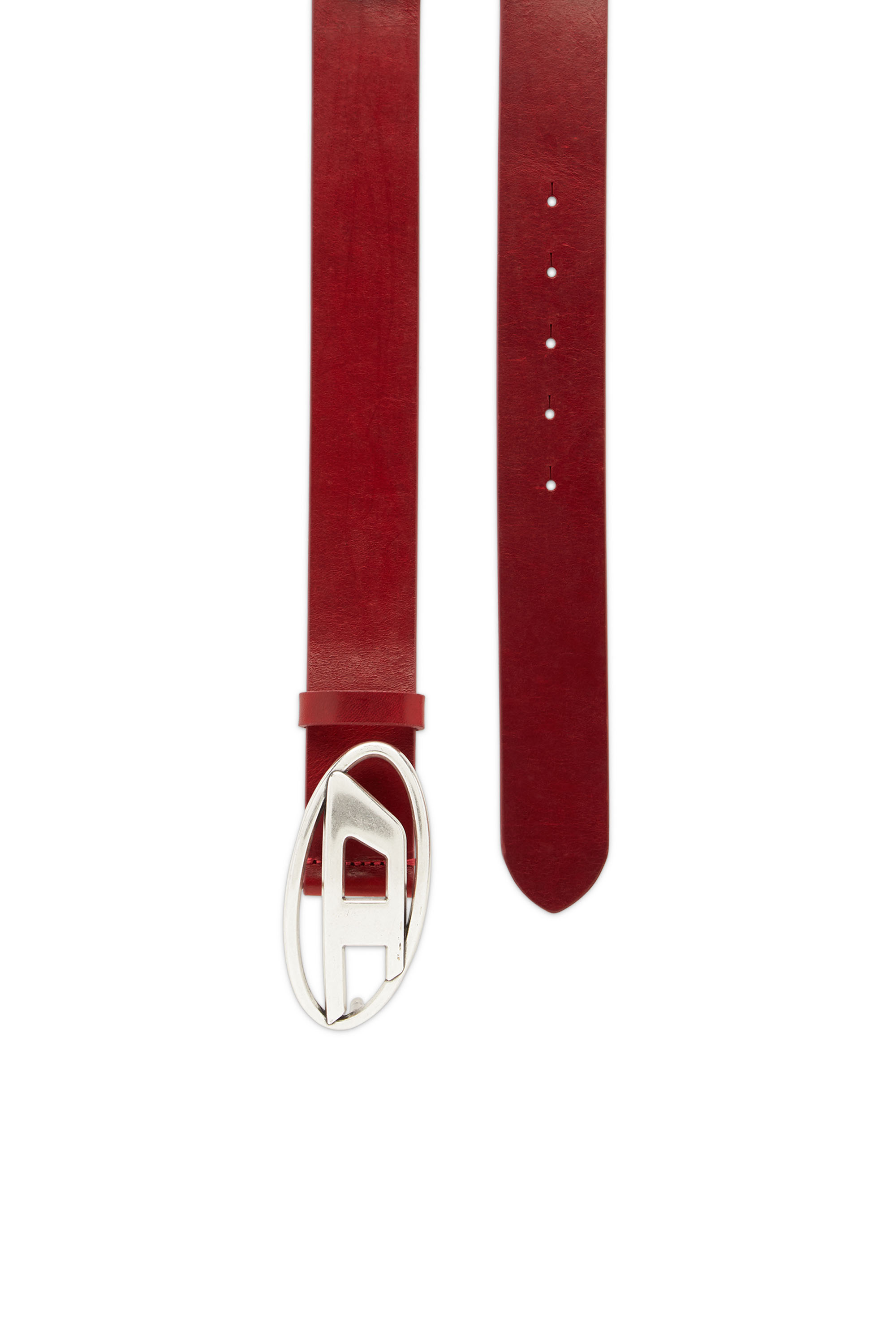 Diesel - B-1DR, Man's 3.9cm leather belt with D buckle in Red - 3