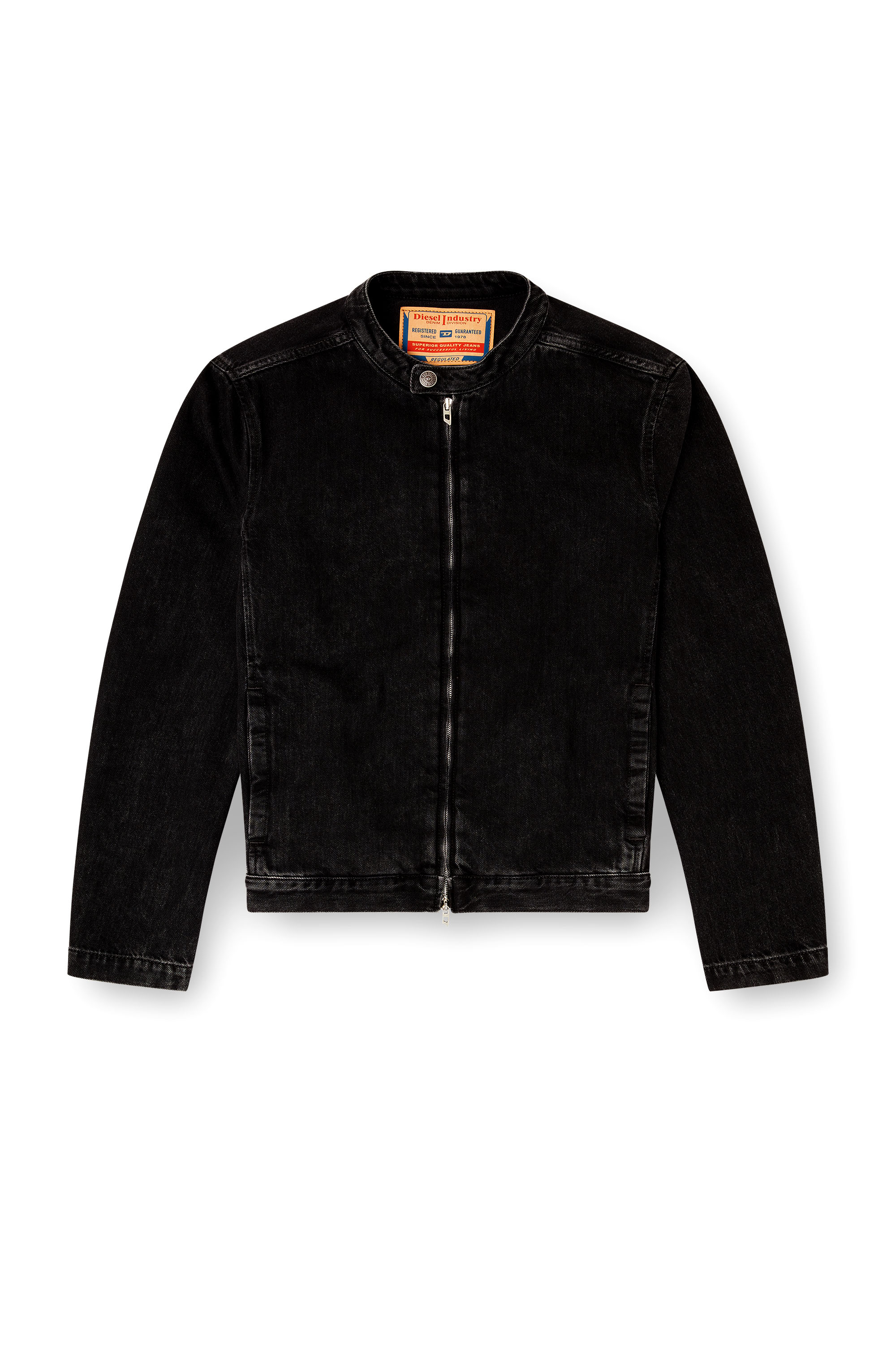 Diesel - D-GLORY, Man's Moto jacket in clean-wash denim in Black - 3