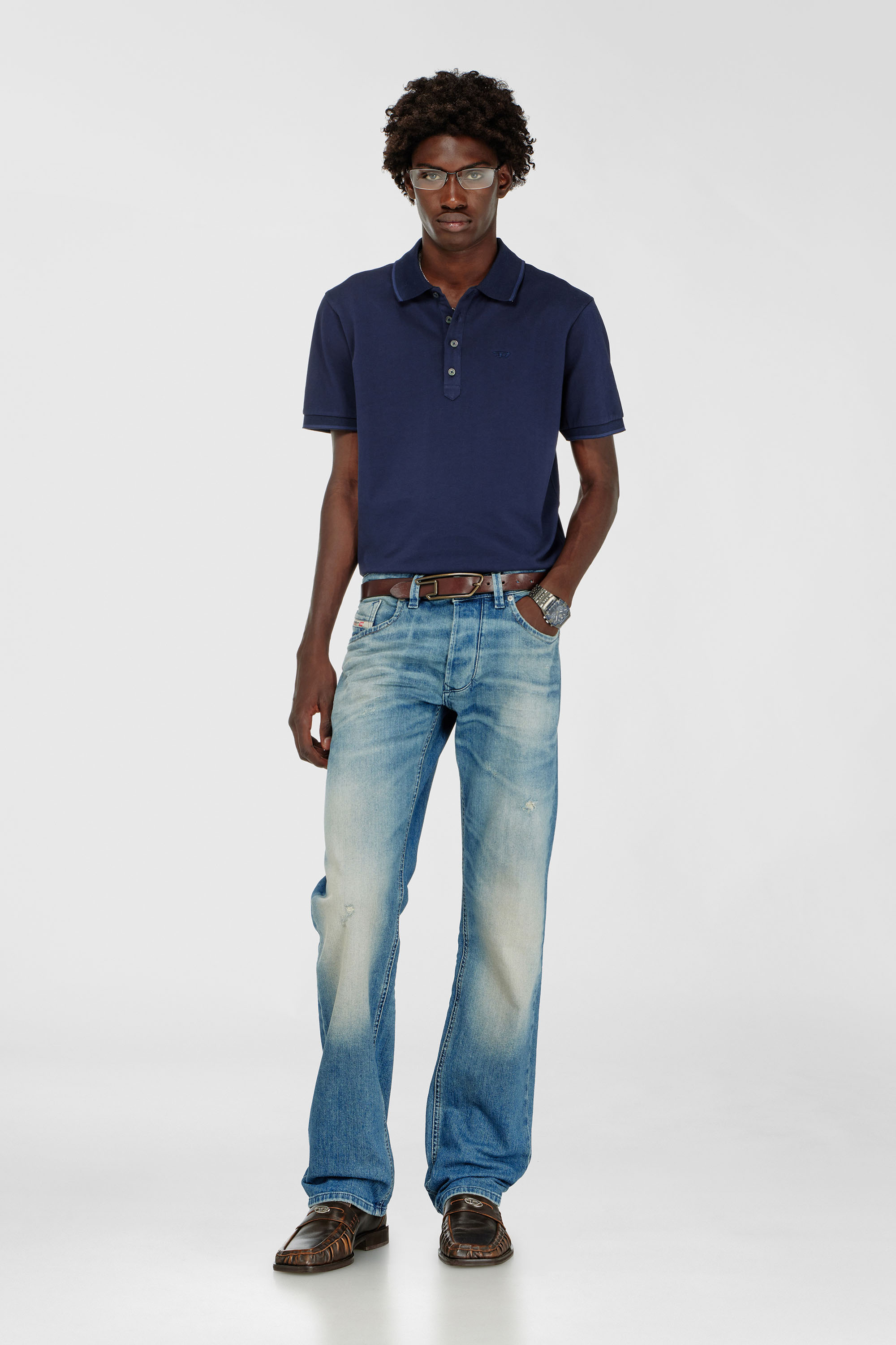 Diesel - T-FERRY-4B-D, Man's Polo shirt in cotton piqu&eacute; in Blue - 2