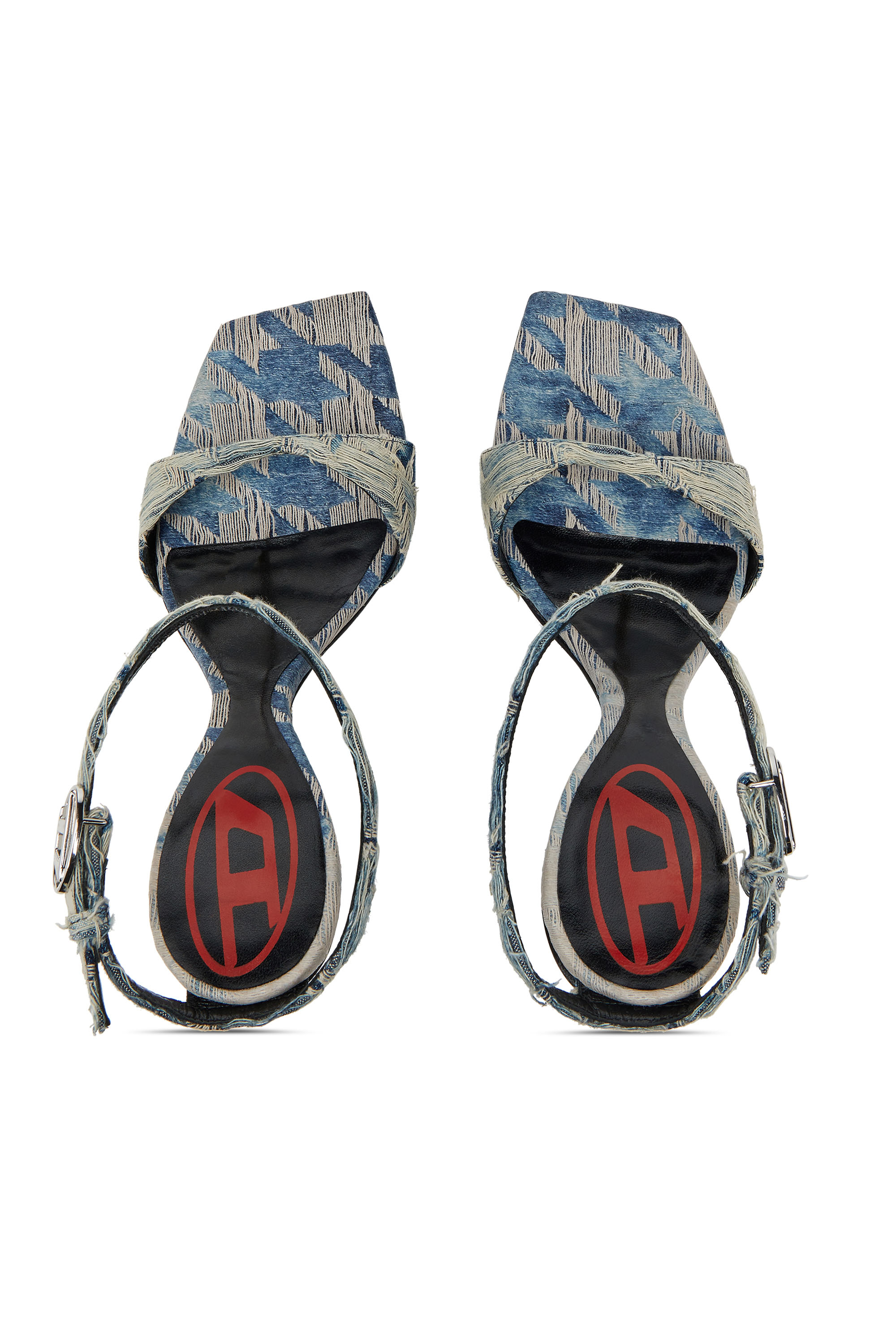 Diesel - D-AMBER SANDAL WEDGE, Woman's D-Amber-Wedge sandals in jacquard denim in Light Blue - 4