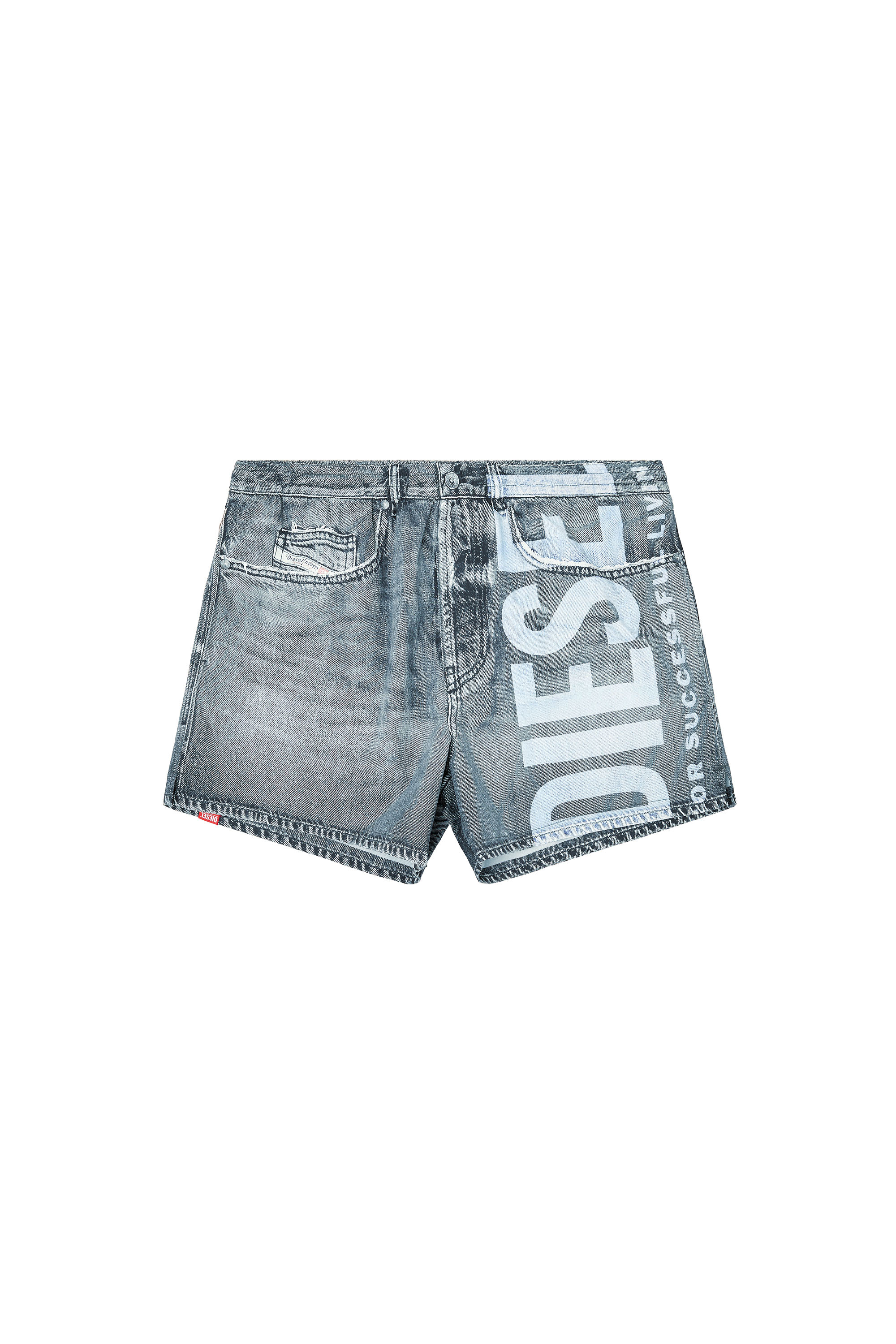 Diesel - KEN-37-DNM, Man's Mid-length trompe l'oeil-denim swim shorts in Grey - 3