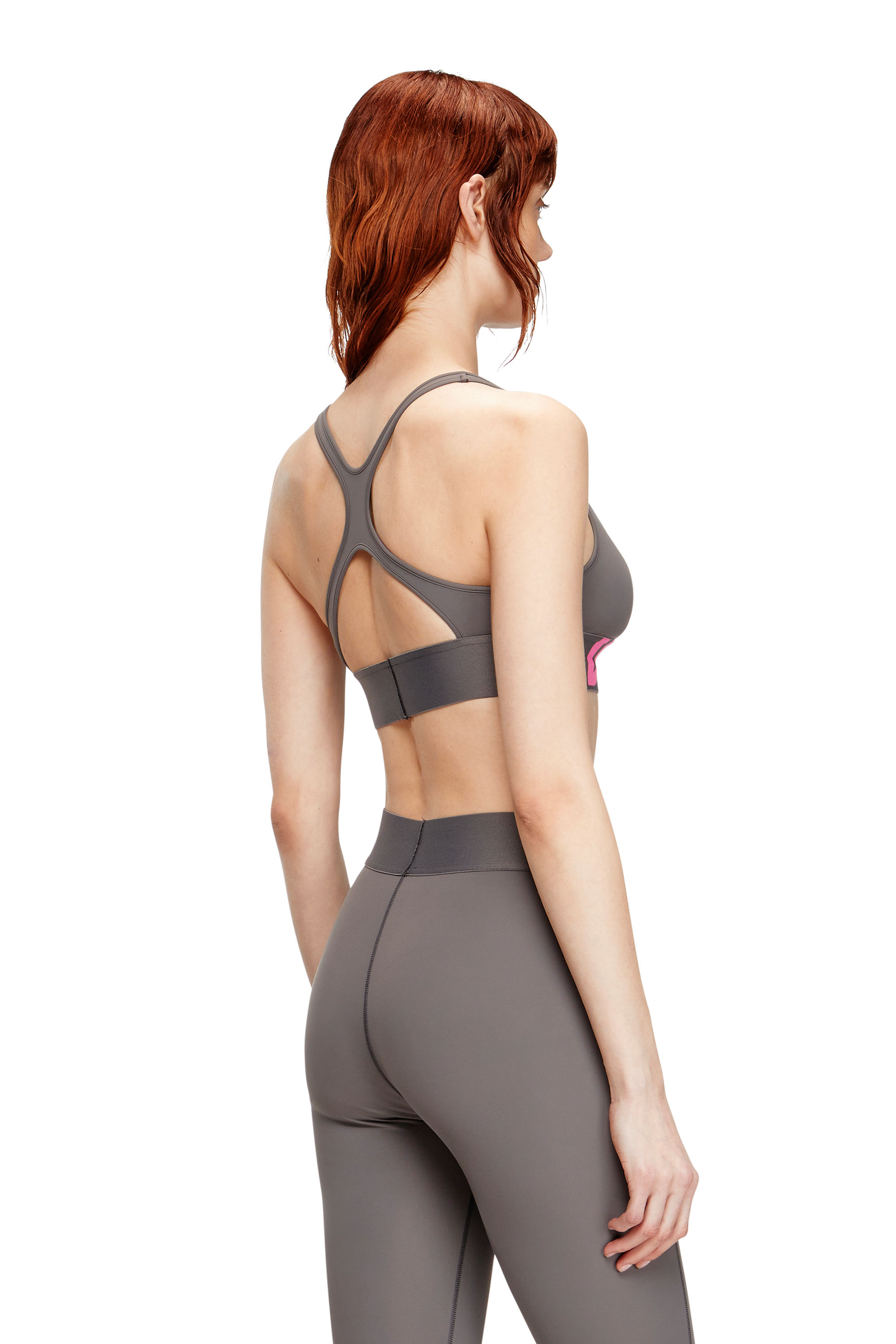 Diesel - ALLISON-D-POP, Woman's Microfibre sports bra with cut-off logo in Grey - 3