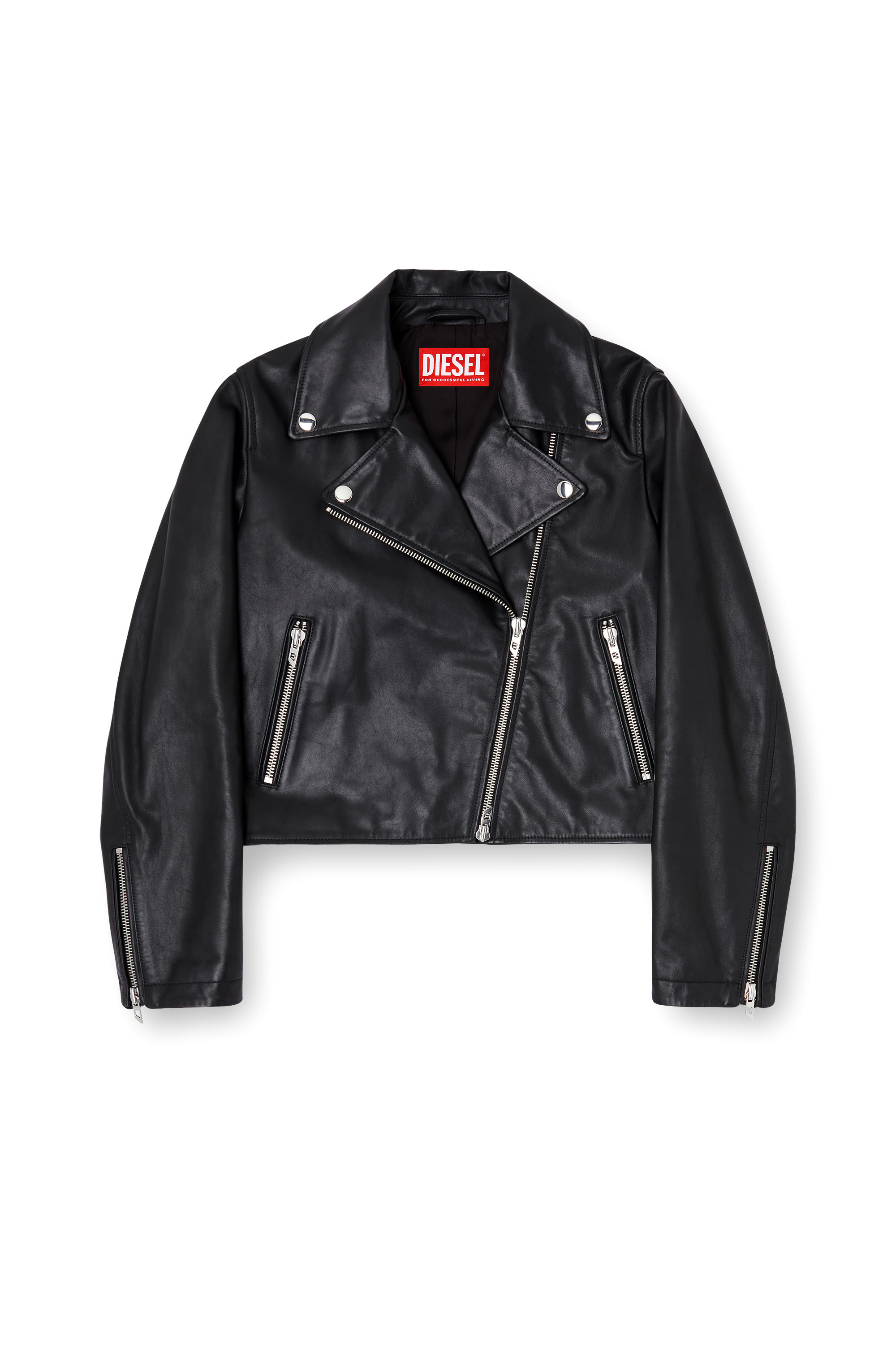 Diesel - L-UNATIC, Woman's Biker jacket in waxed leather in Black - 2