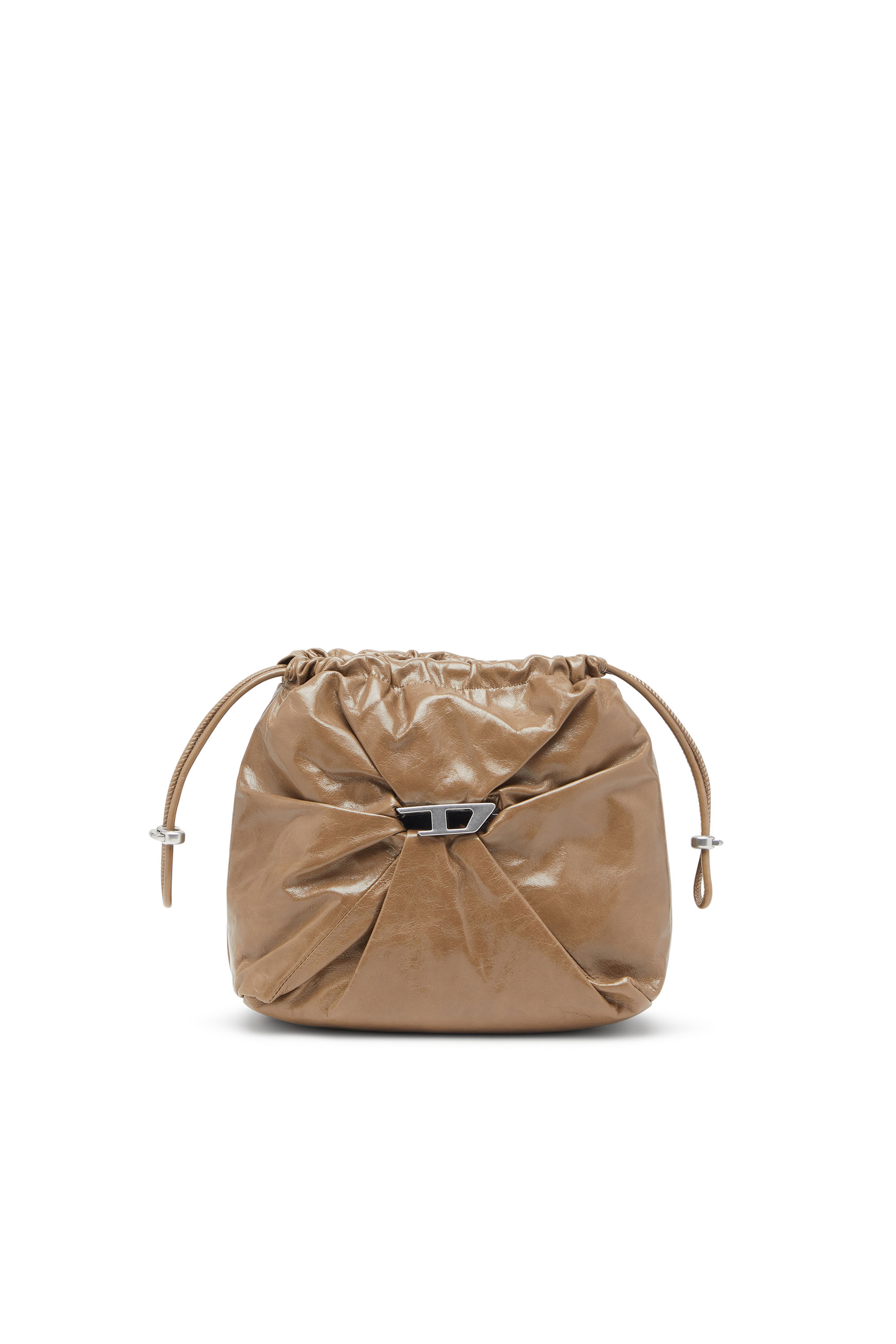 Diesel - SCRUNCH-D BUCKET, Woman's Scrunch-D-Bucket bag in shiny wrinkled leather in Light Brown - 6