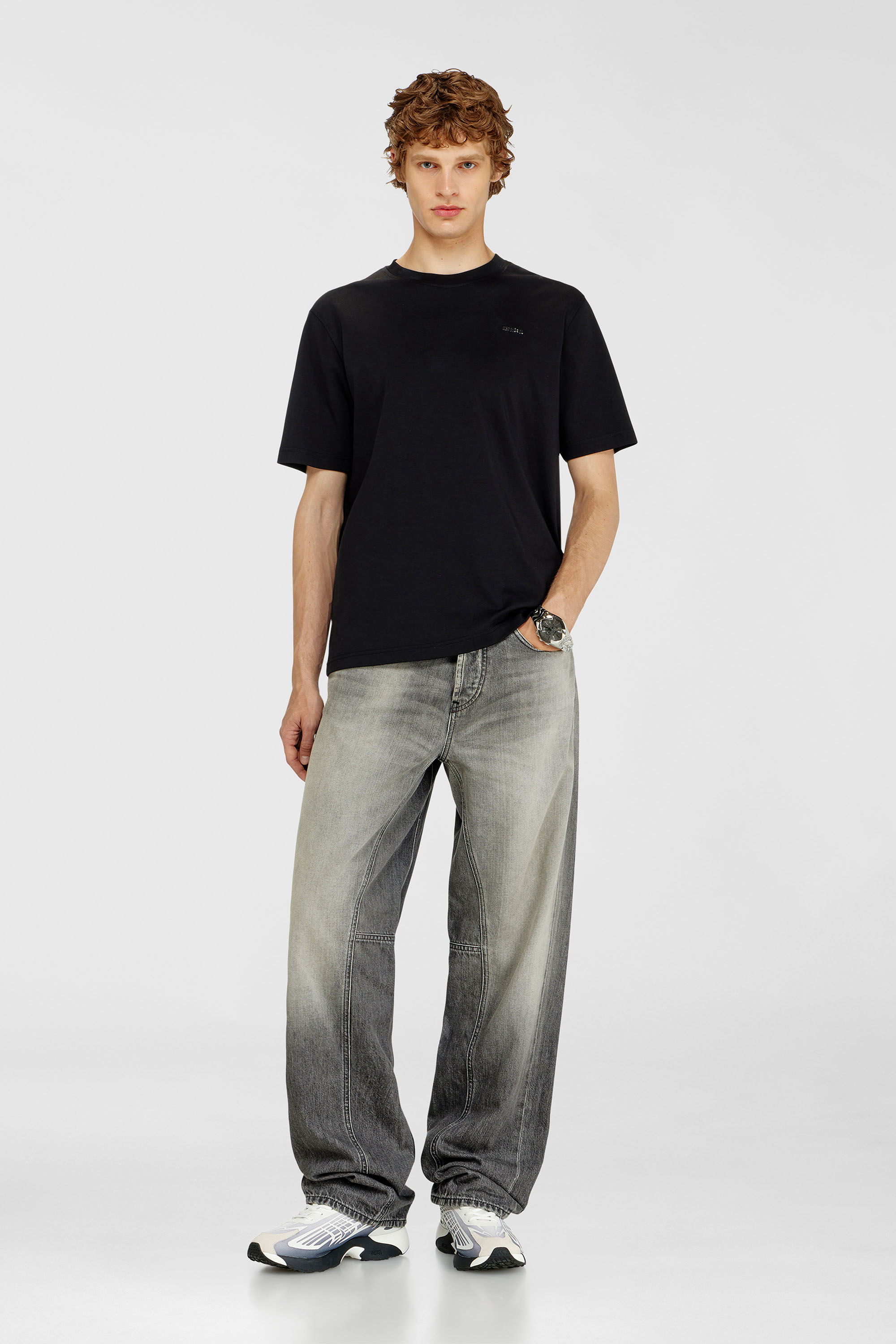 Diesel - T-ADJUST-MET, Man's Cotton T-shirt with small logo on chest in Black - 2