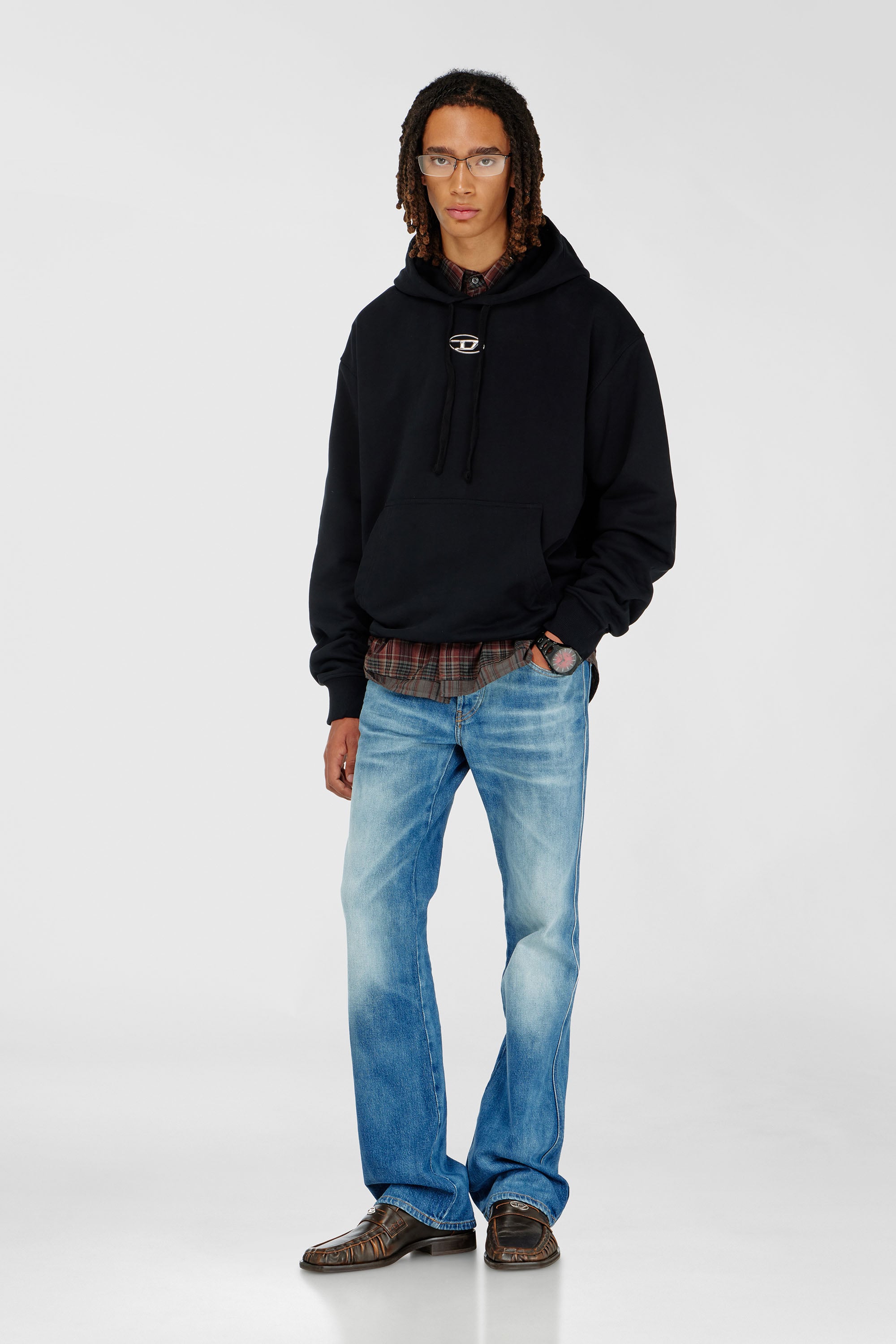 S-MACS-HOOD-OD Men: Oversized black hoodie metallic logo | Diesel