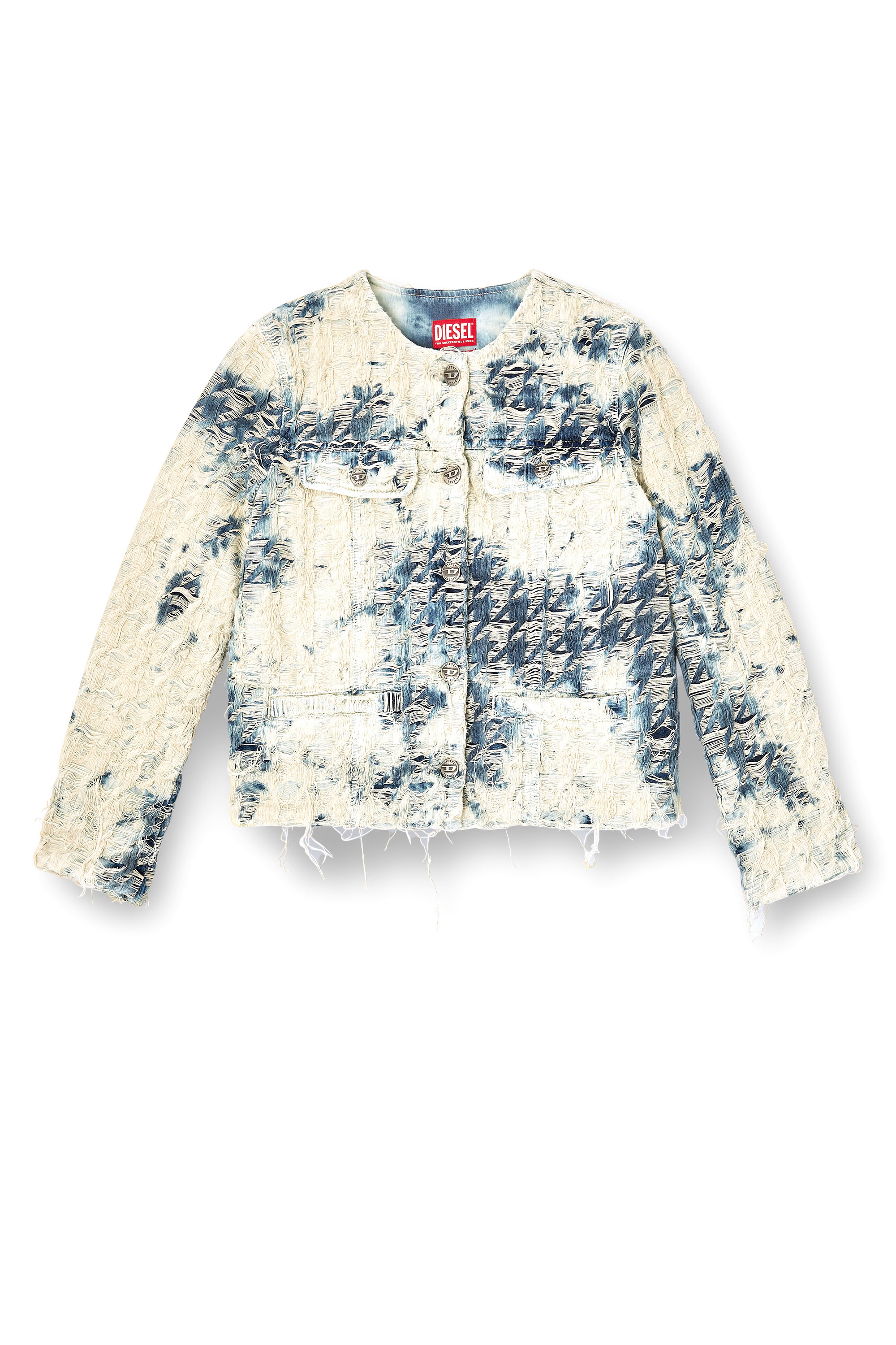 Diesel - DE-GRAFY-FSH, Woman's Jacket in houndstooth-weave denim in Blue/White - 3