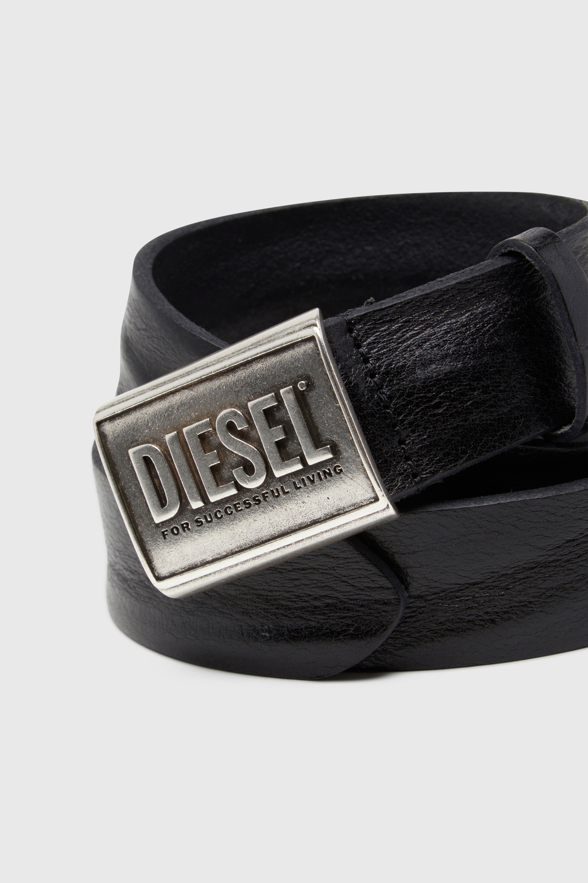 Diesel - B-METAL BISCOTTO, Man's Leather belt 4 cm with logo plaque in Black - 3