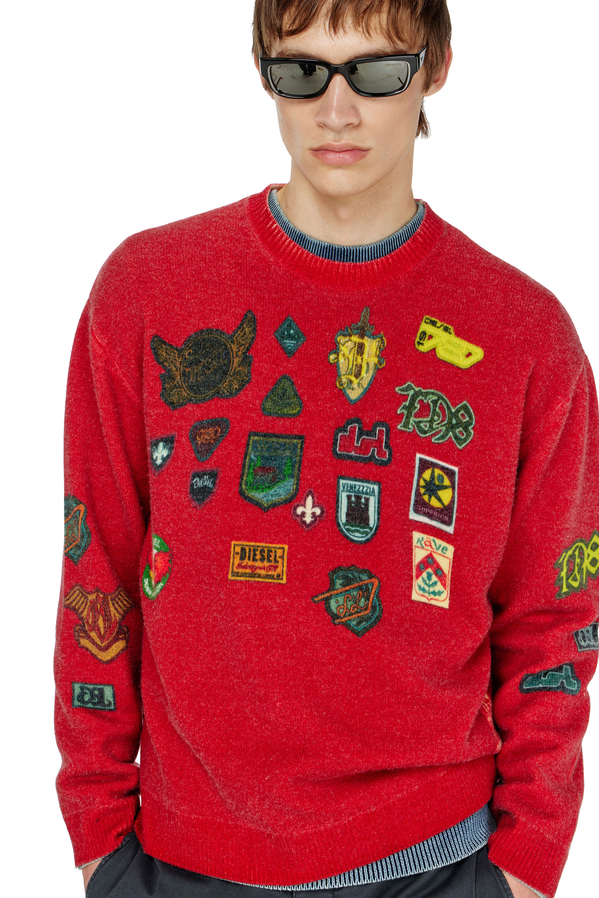 Diesel - K-PATCY, Man's Wool jumper with printed patches in Red - 4