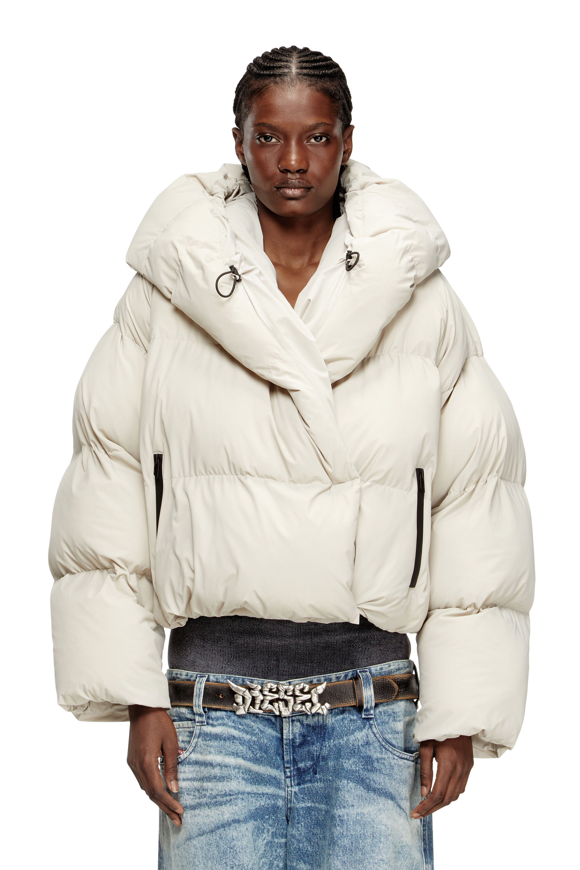 Diesel - W-ILEY-T1, Woman's Wrap puffer in bi-stretch nylon in Beige - 1