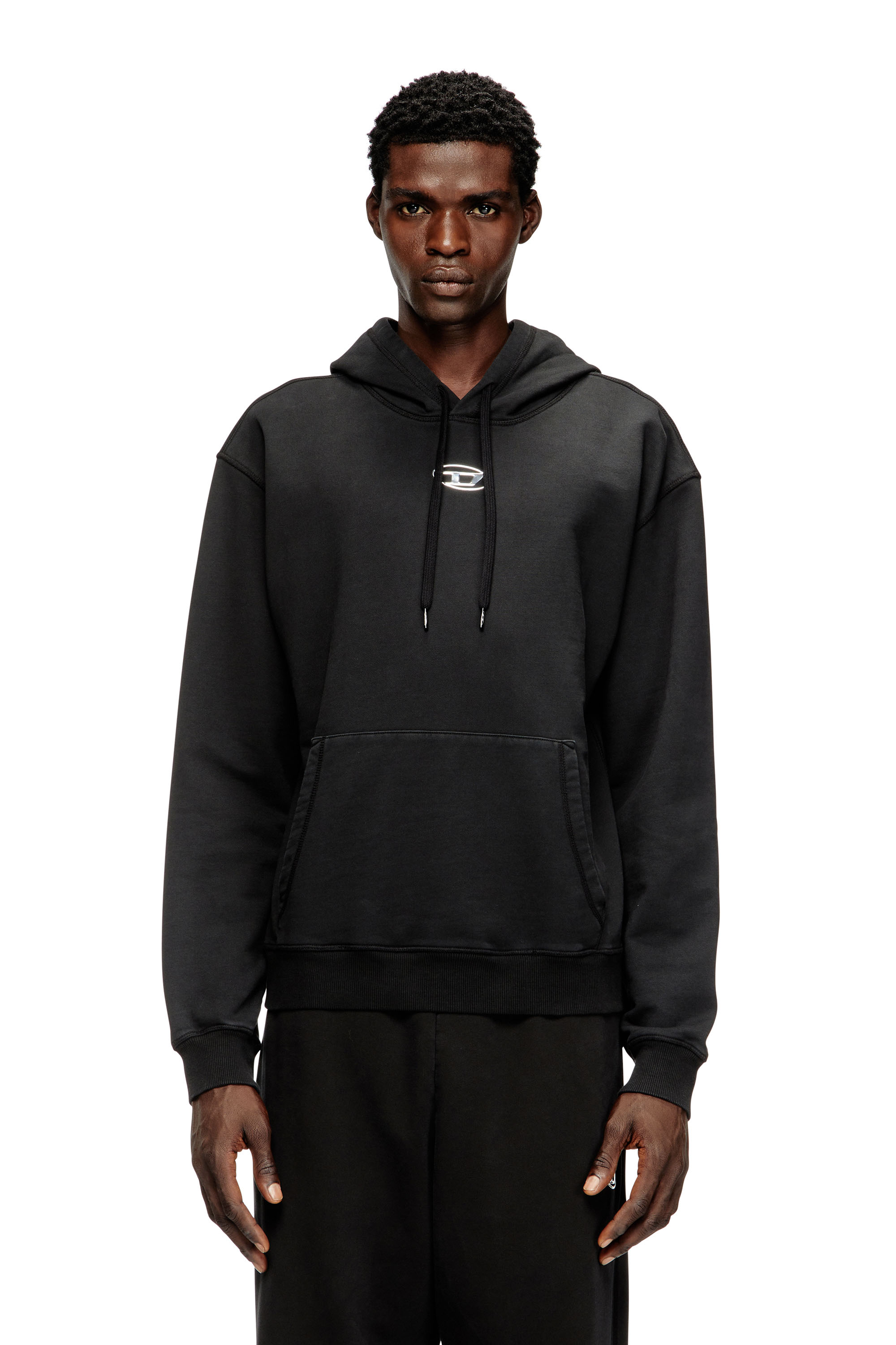 Diesel - S-NORM-HOOD-IOD, Man's Cotton hoodie with metallic Oval D in Black - 1
