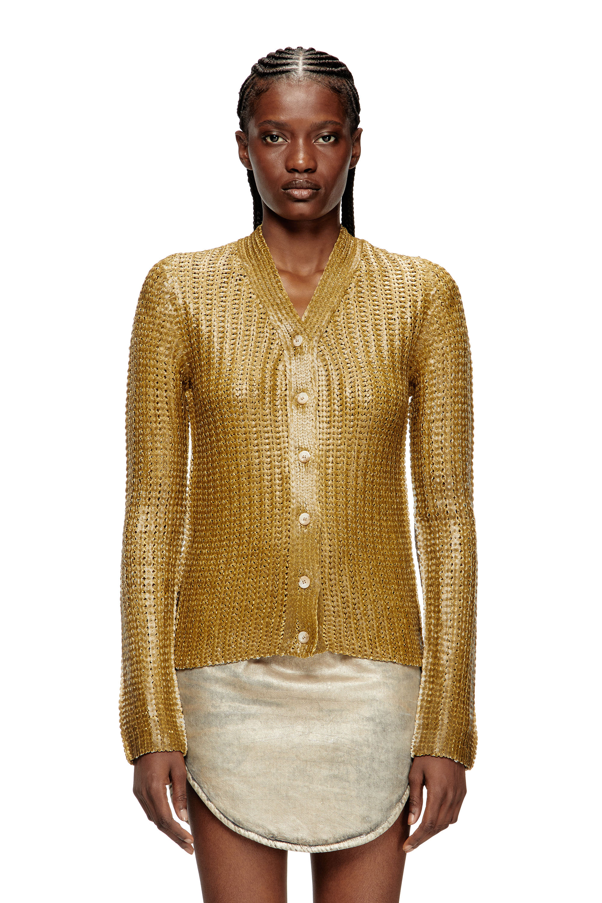 Diesel - M-MILLO, Woman's Ribbed cardigan with shiny effect in null - 1