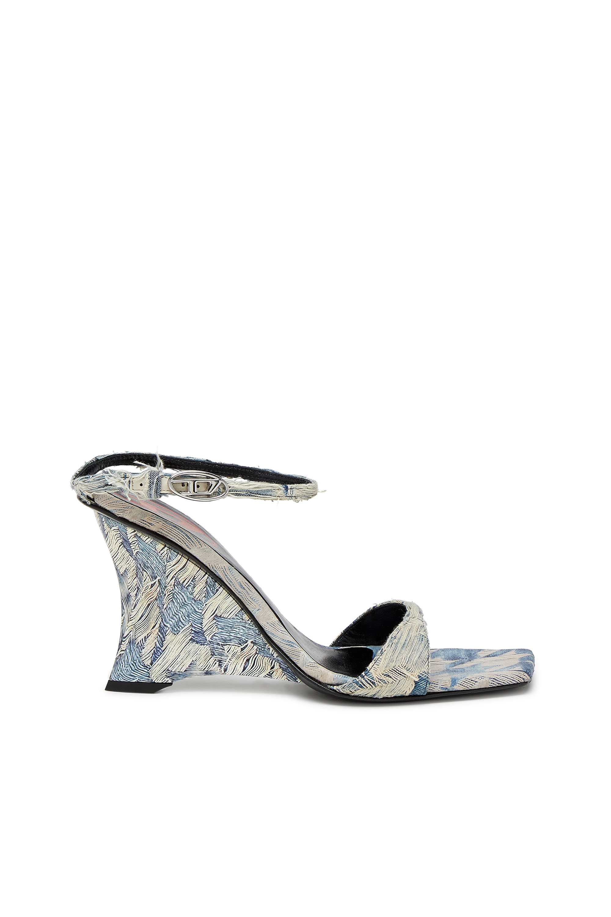 Diesel - D-AMBER SANDAL WEDGE, Woman's D-Amber-Wedge sandals in jacquard denim in Light Blue - 1