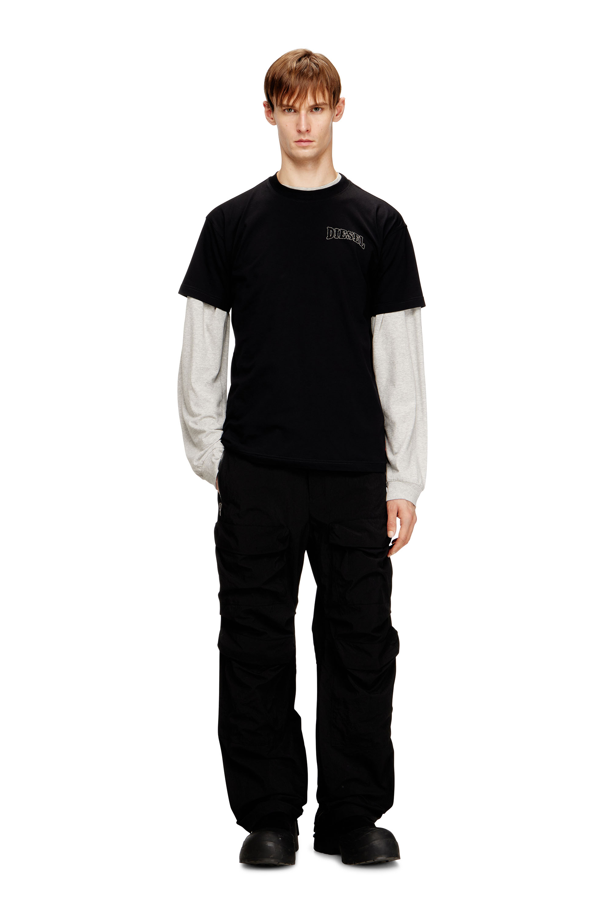 Diesel - T-NORM-V16, Man's Regular cotton T-shirt with Diesel embroidery in Black - 1