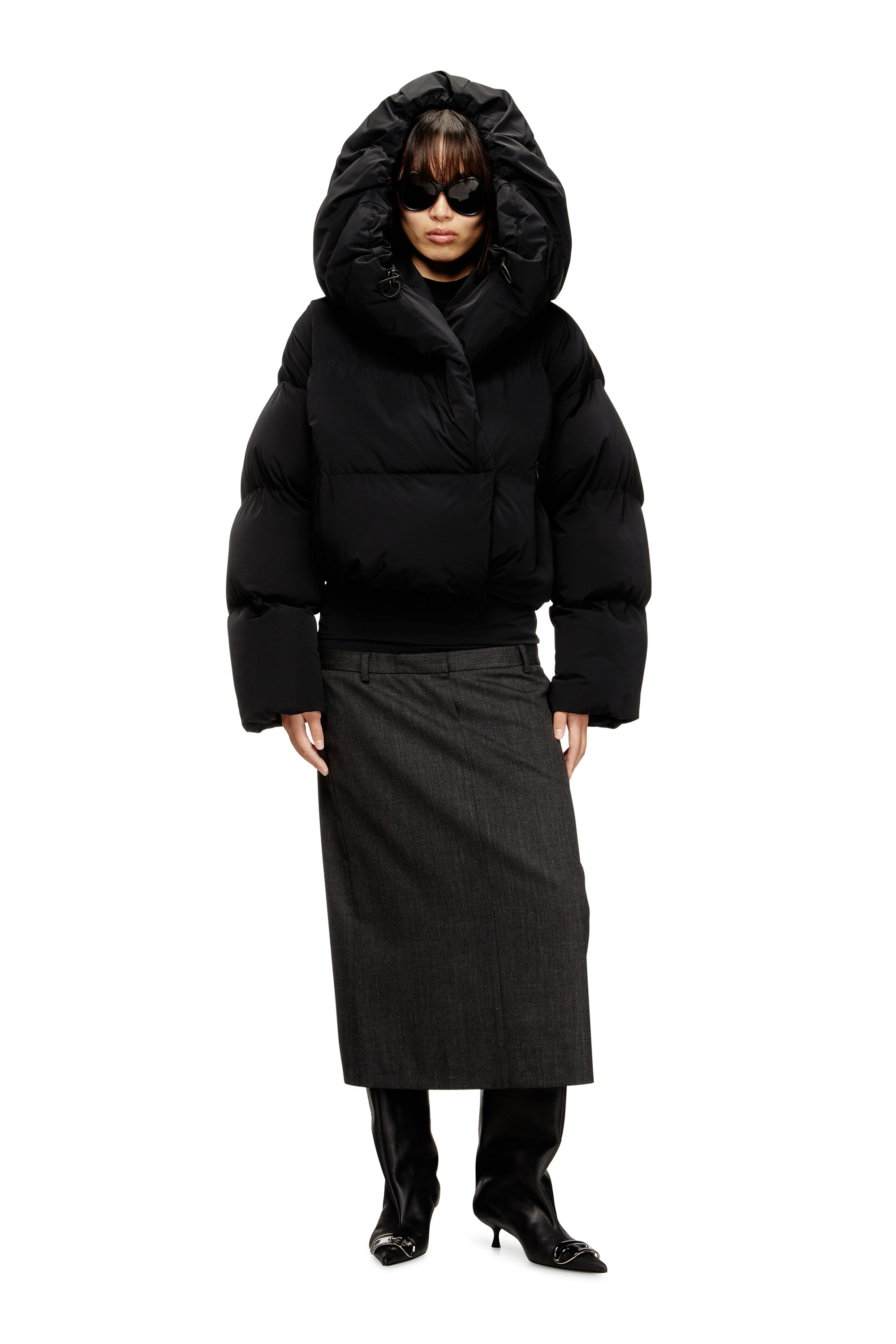 Diesel - W-ILEY-T1, Woman's Wrap puffer in bi-stretch nylon in Black - 2