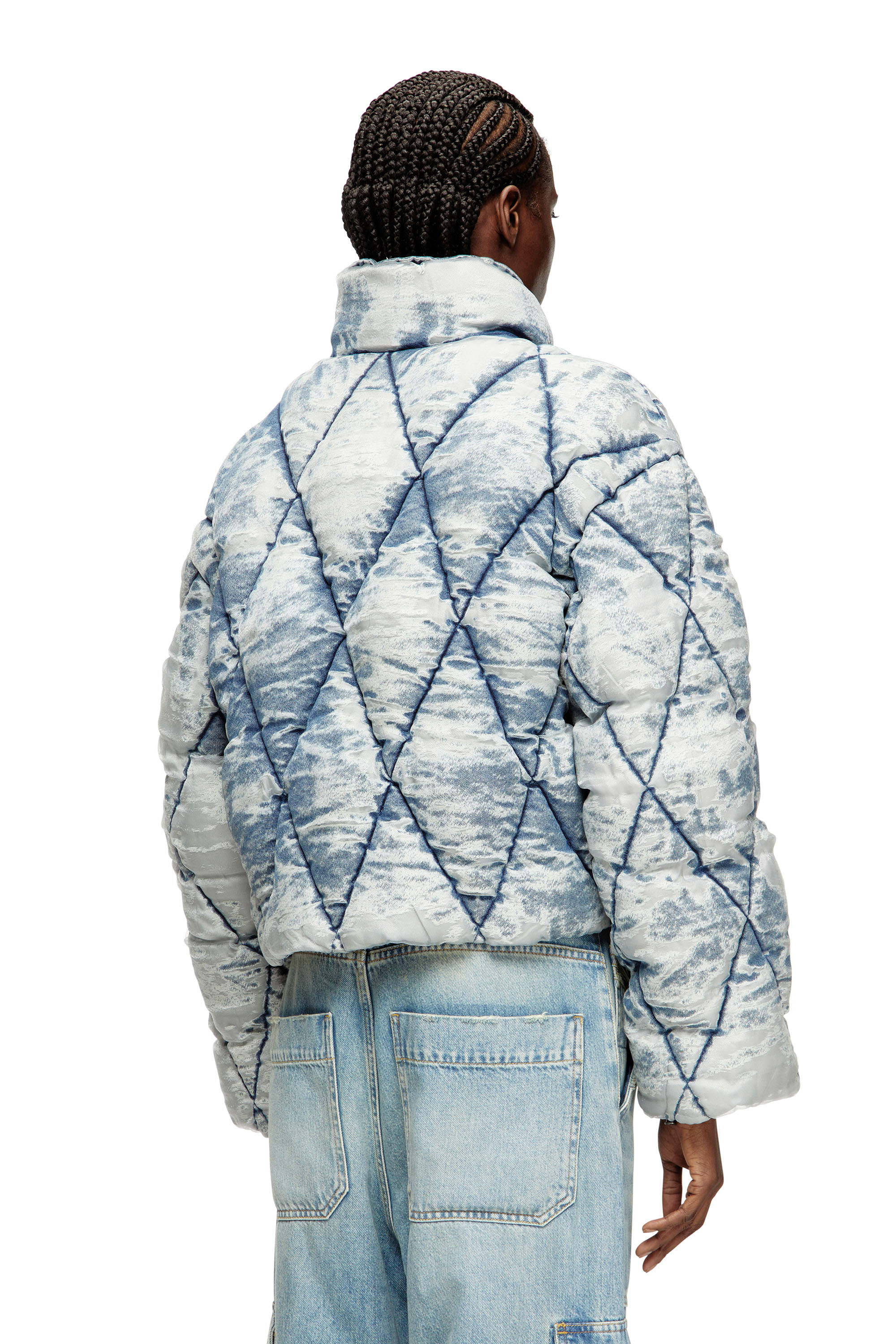 Diesel - W-HISTEL, Woman's Puffer jacket in argyle-quilted devoré shell in Light Blue - 4