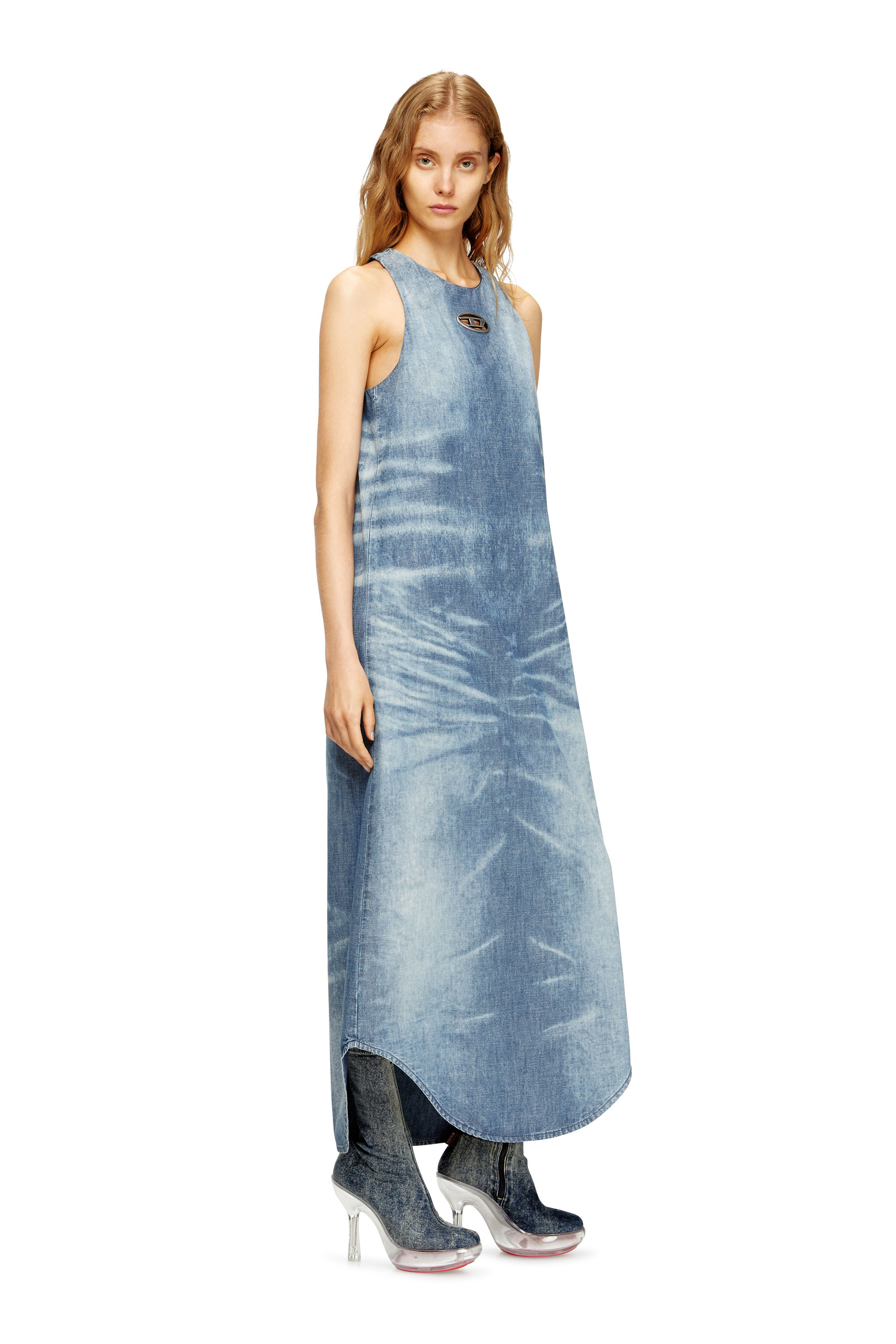Diesel - DE-LINA-S, Woman's Long dress in marbled denim in Light Blue - 1