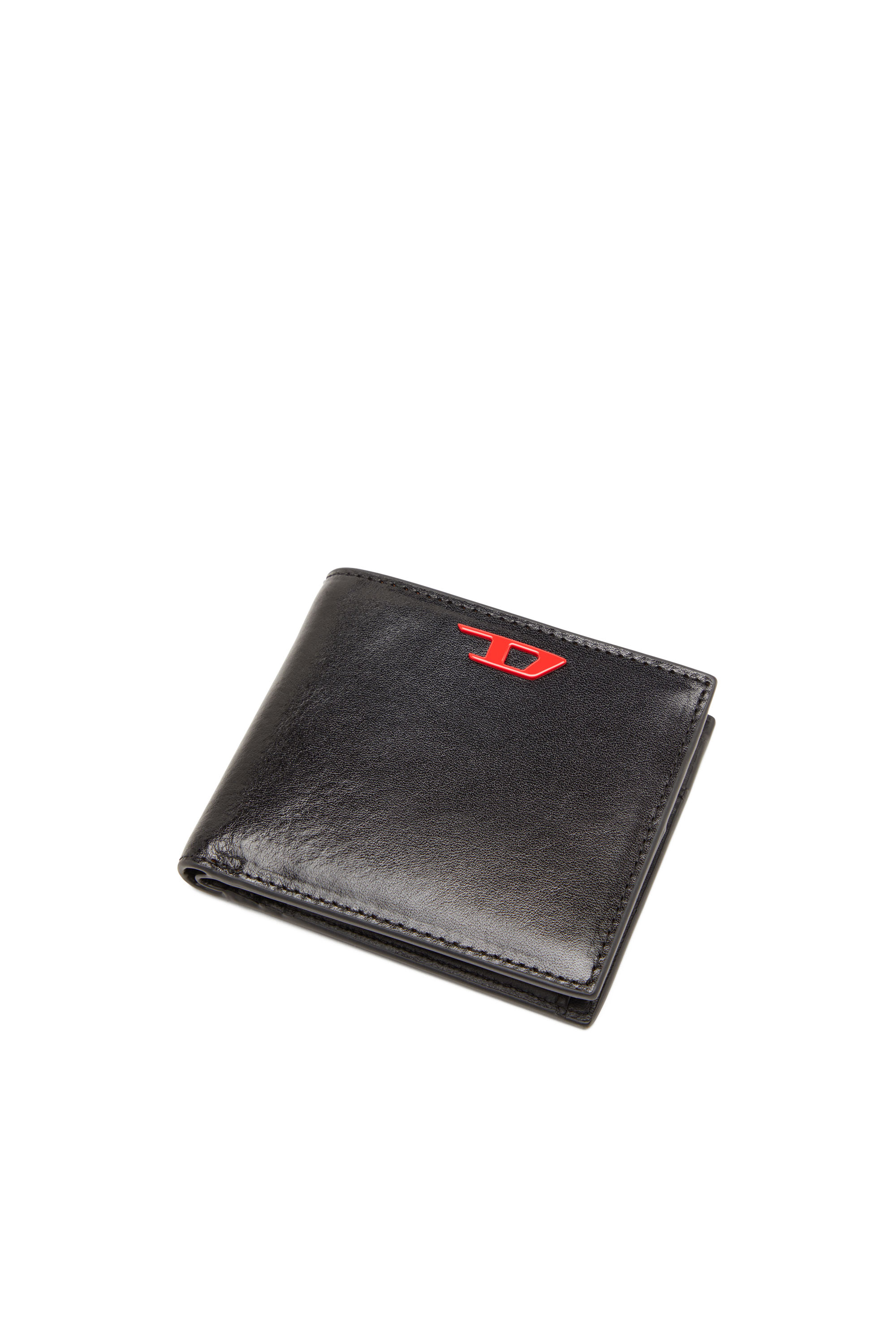 Diesel - RAVE BI-FOLD COIN S, Man's Leather bi-fold wallet with red D plaque in Black - 4