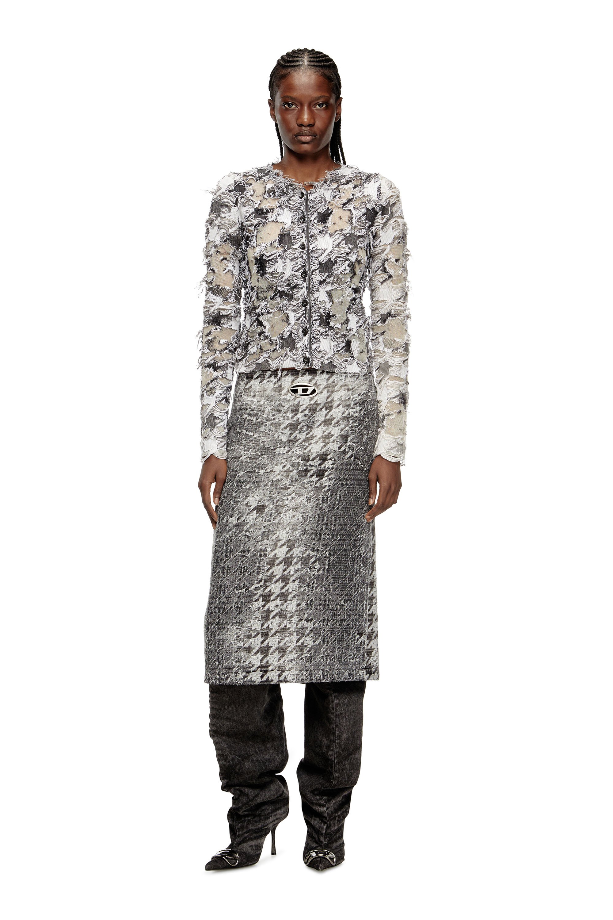 Diesel - DE- RATHIAN-FSH, Woman's Midi skirt in Prince of Wales jacquard denim in Black/Dark grey - 2