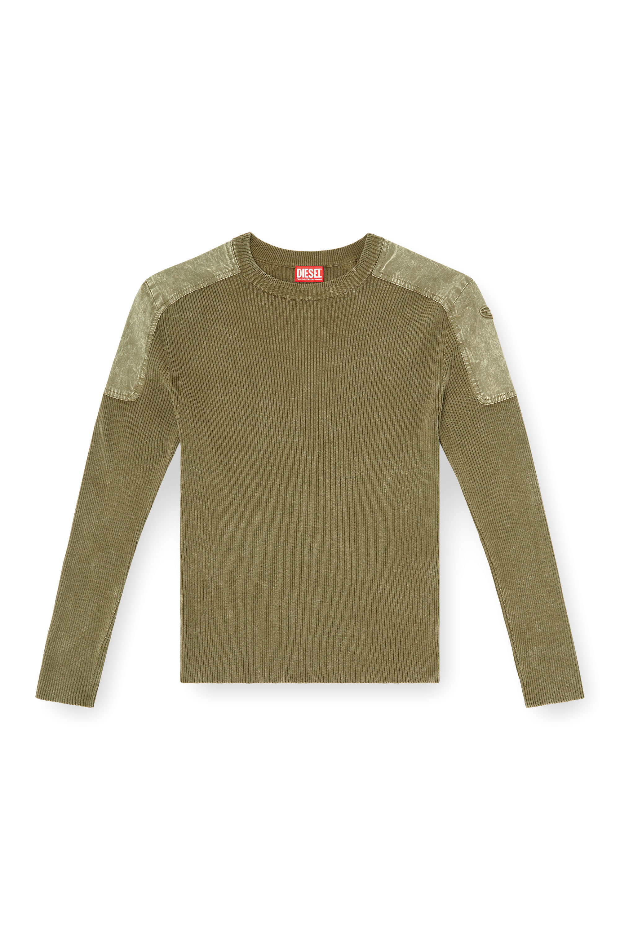 Diesel - K-MARTIN, Man's Jumper with contrast shoulder panels in Military Green - 3