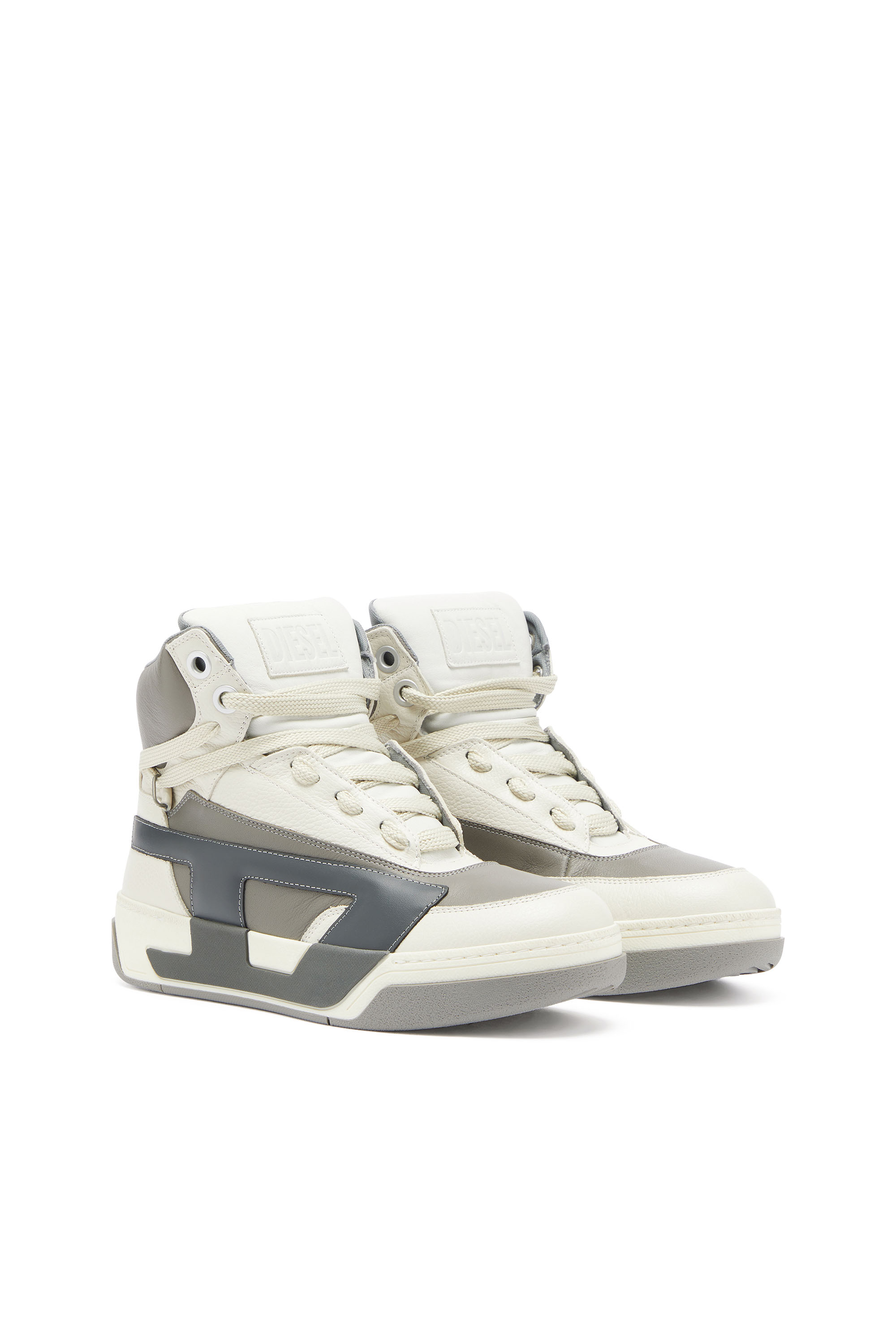 Diesel - S-D-OLLIE MID, Man's S-D-Ollie - High-top leather sneakers with D logo in White/Grey - 2