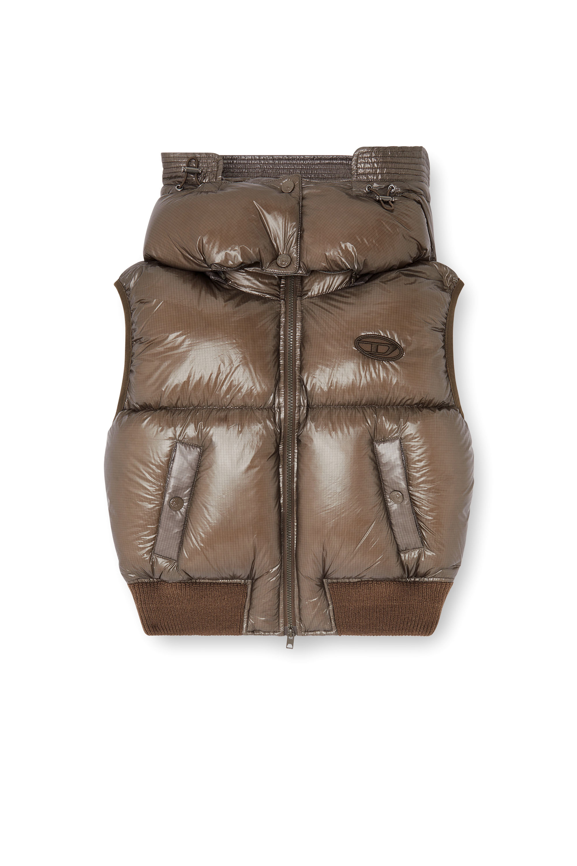 Diesel - W-PEYT-SSL-NEW-T1, Woman's Down vest in ripstop with detachable hood in Brown - 2