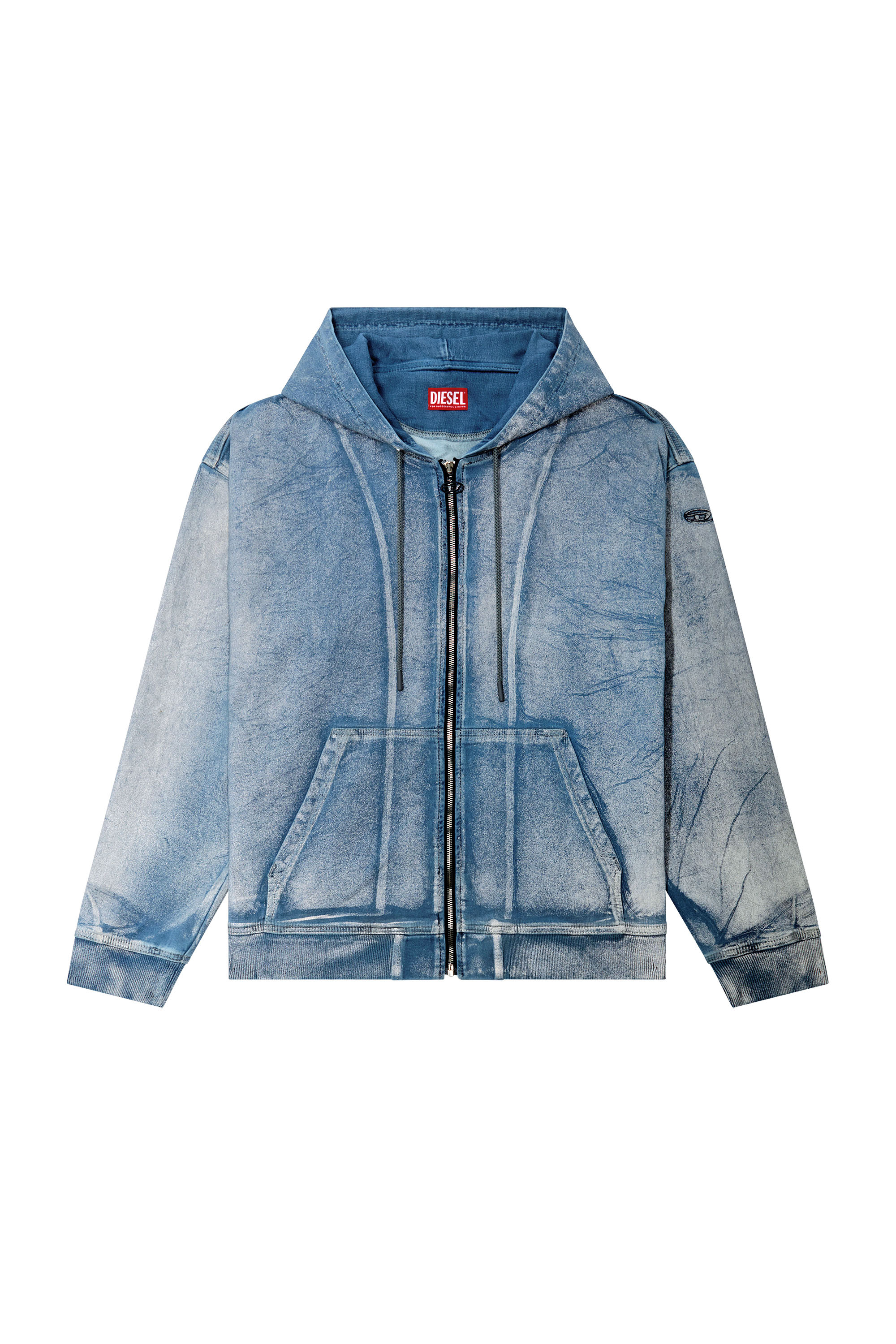 Men's Zip-up hoodie in printed Track Denim | Blue | Diesel